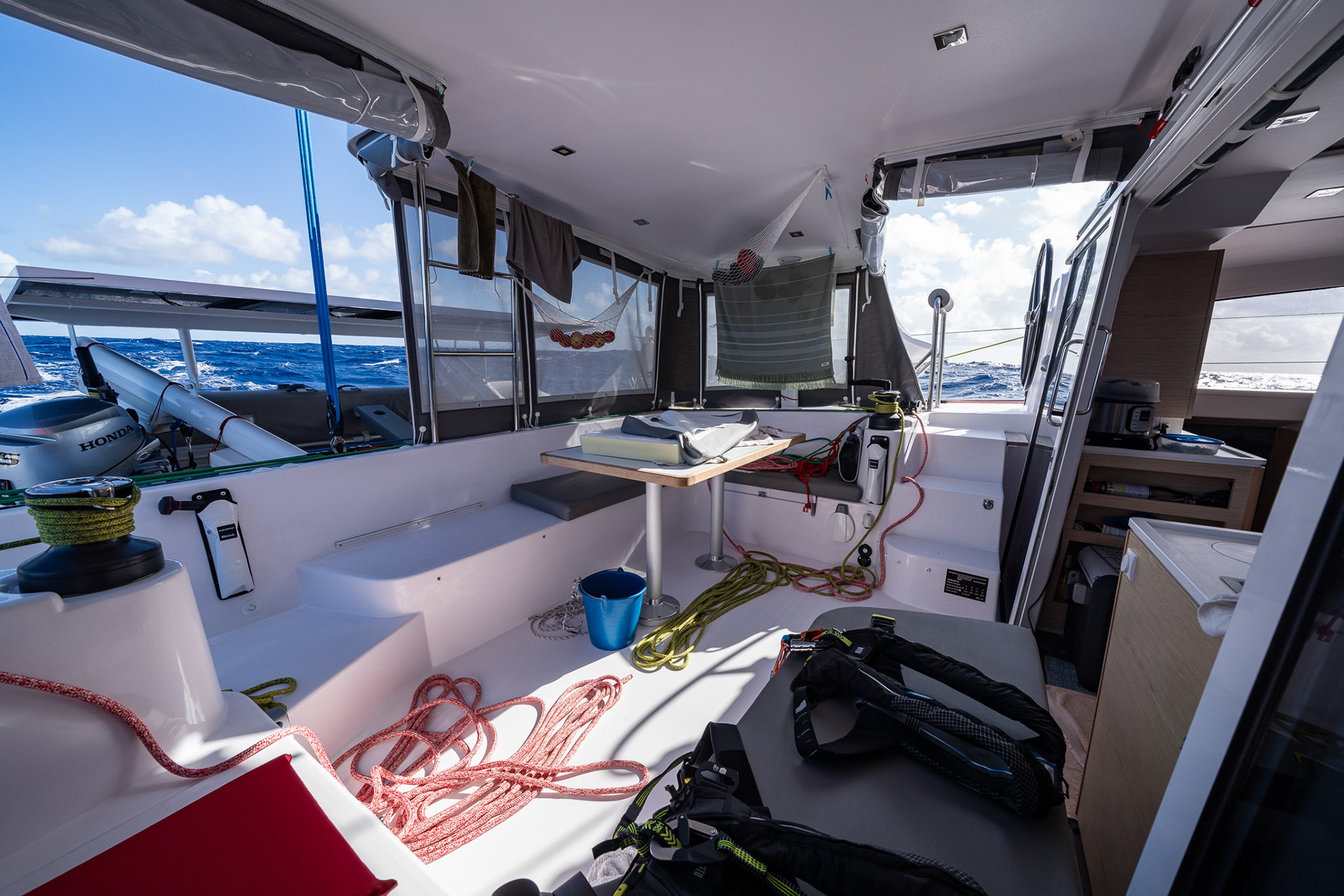 A messy cockpit, victim to neglect from rough, uncomfortable conditions