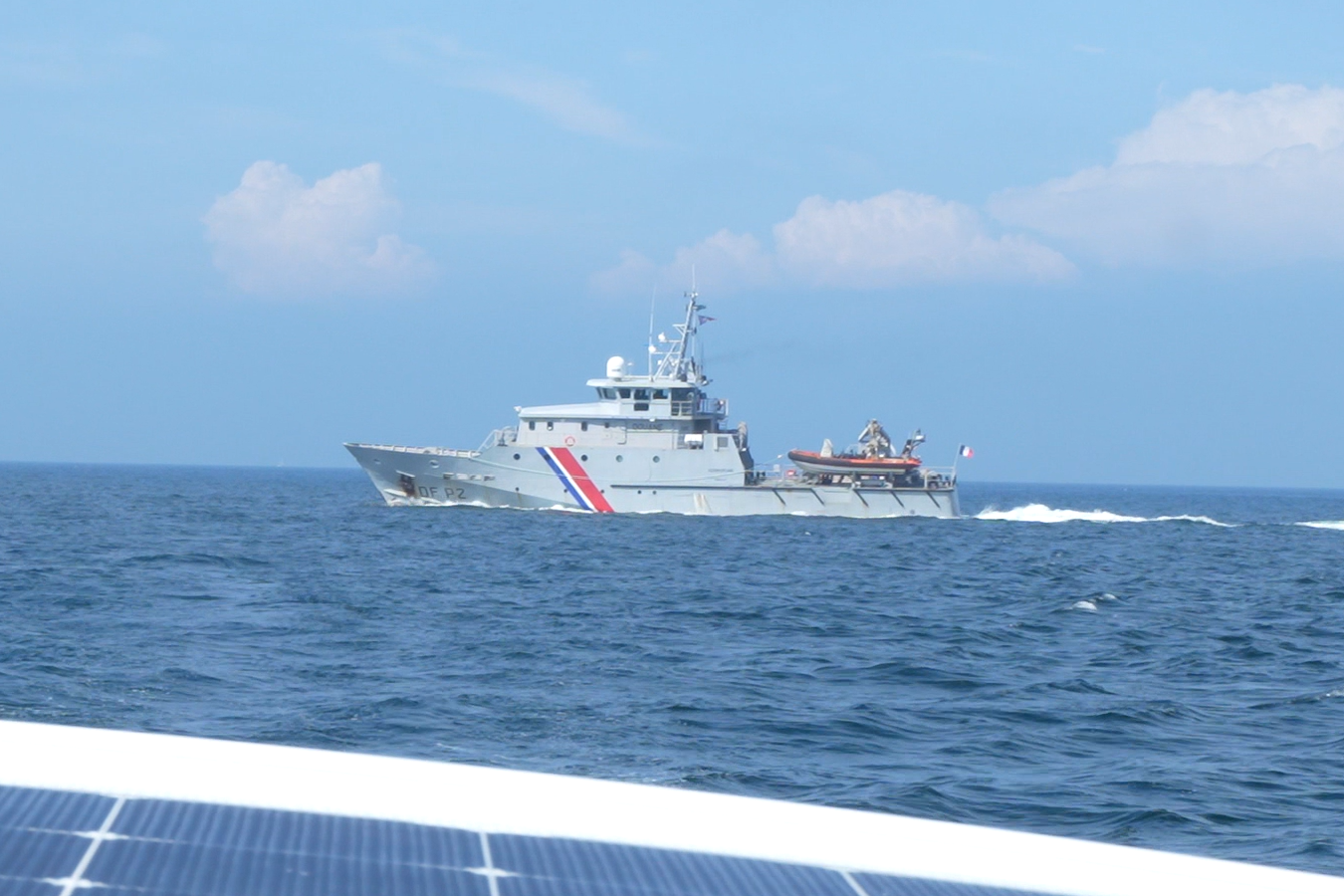 French warship Kermorvan passes astern after an exhaustive questioning