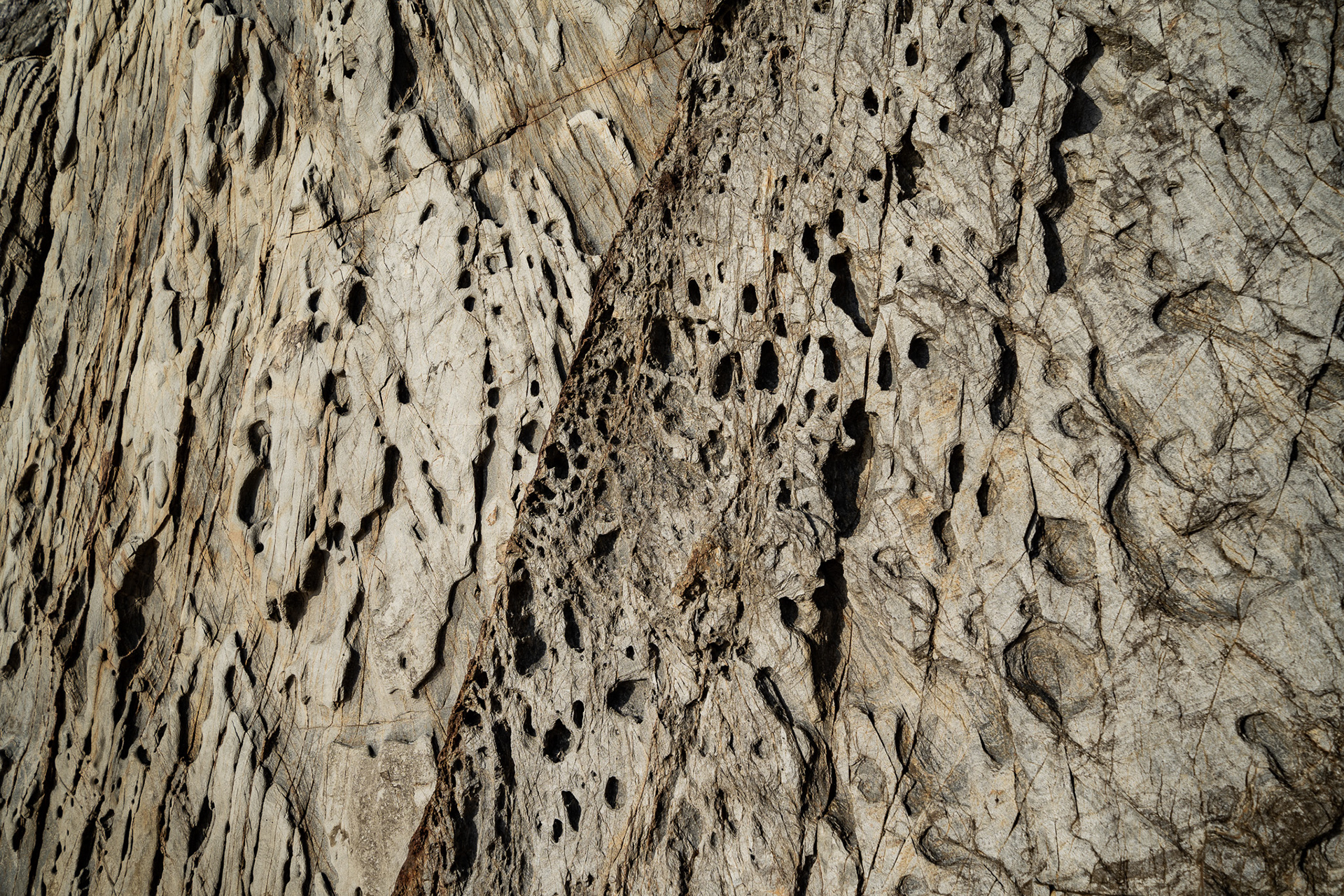 Interesting geological formations from a secluded beach on Belle Île
