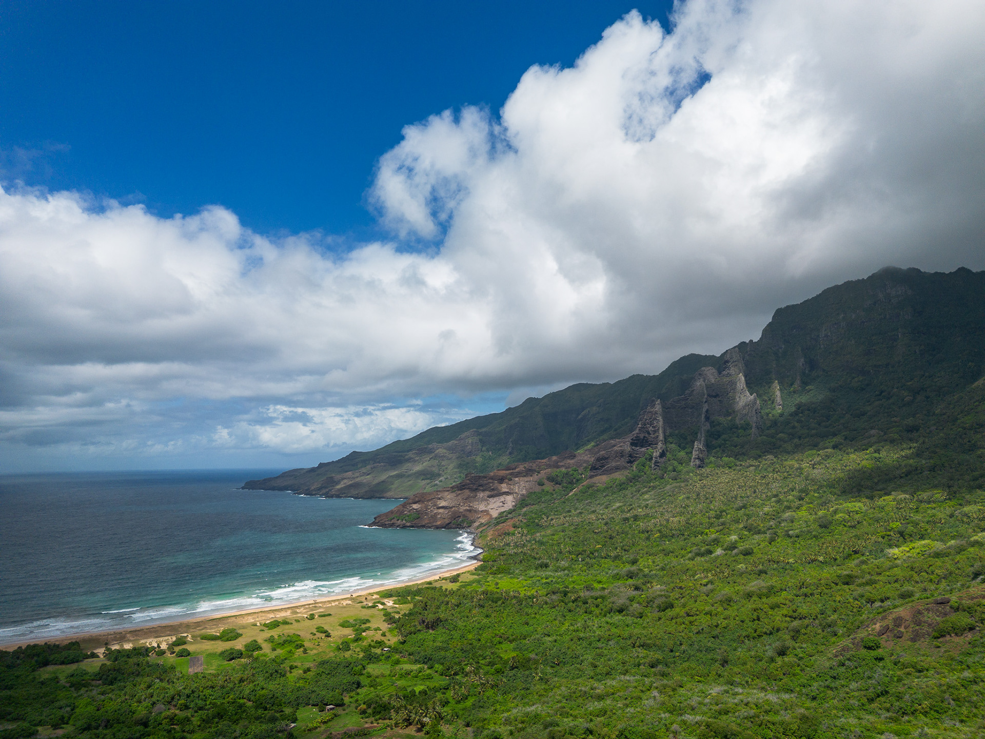 Looking over to a famous surf beach on the north side of Nuku Hiva