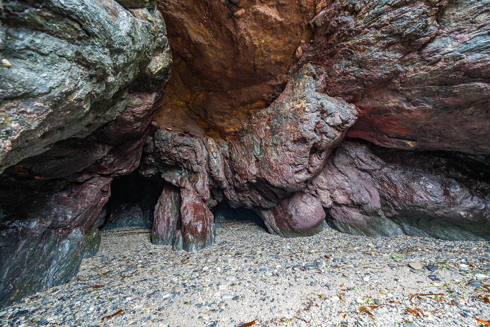 Porthallow is riddled with impressive caves. Here is the largest one, only accessible at low tide