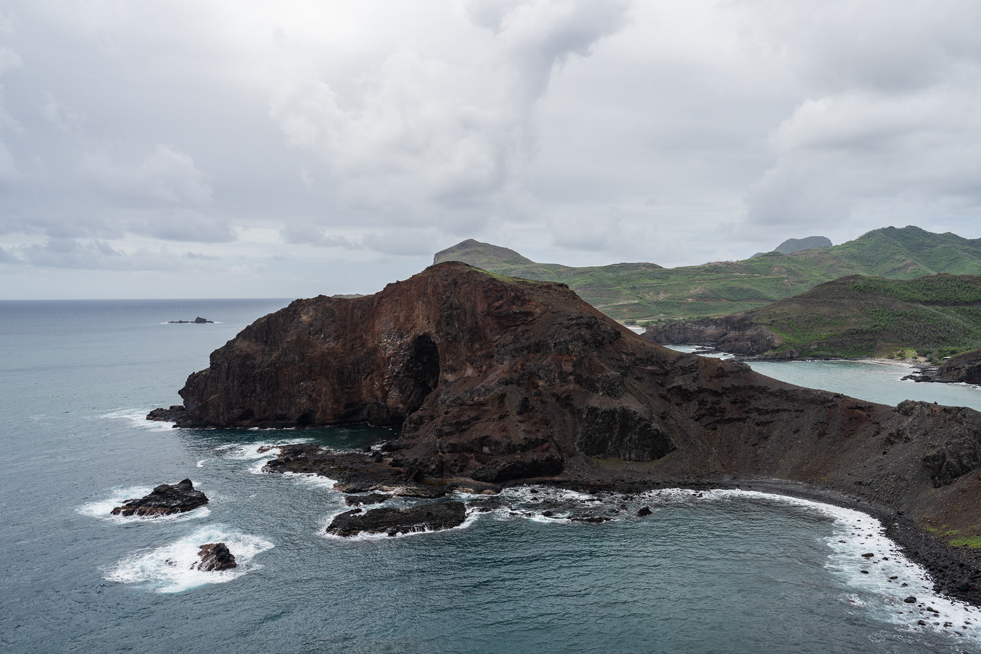 Looking towards the northernmost point of Ua Pou, home to a towering cave