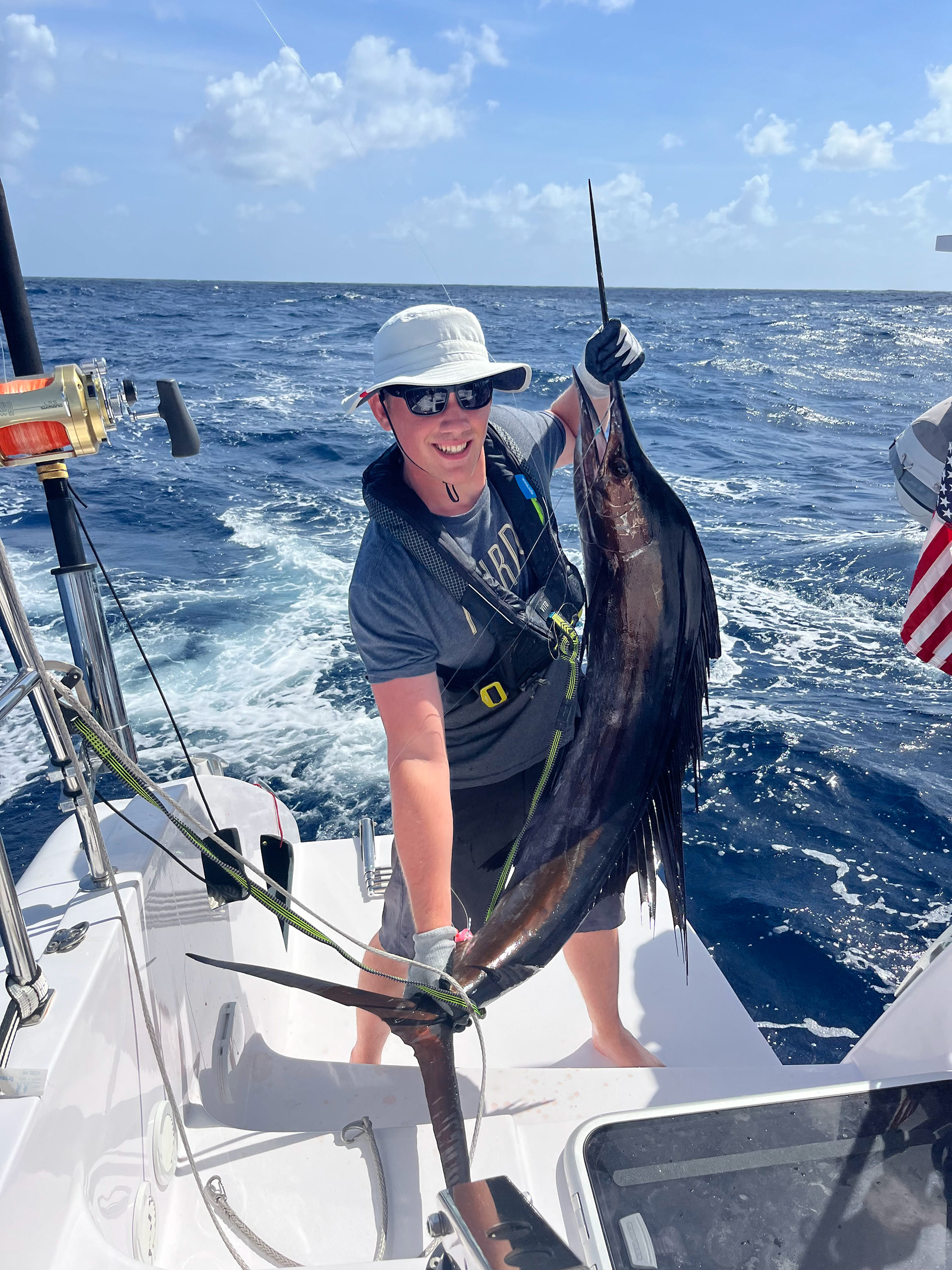 My first sailfish - and certainly my greatest fishing accomplishment yet - caught a mere 20 minutes after the boobie sighting of the previous photo on our sail from Barbados to St. Lucia