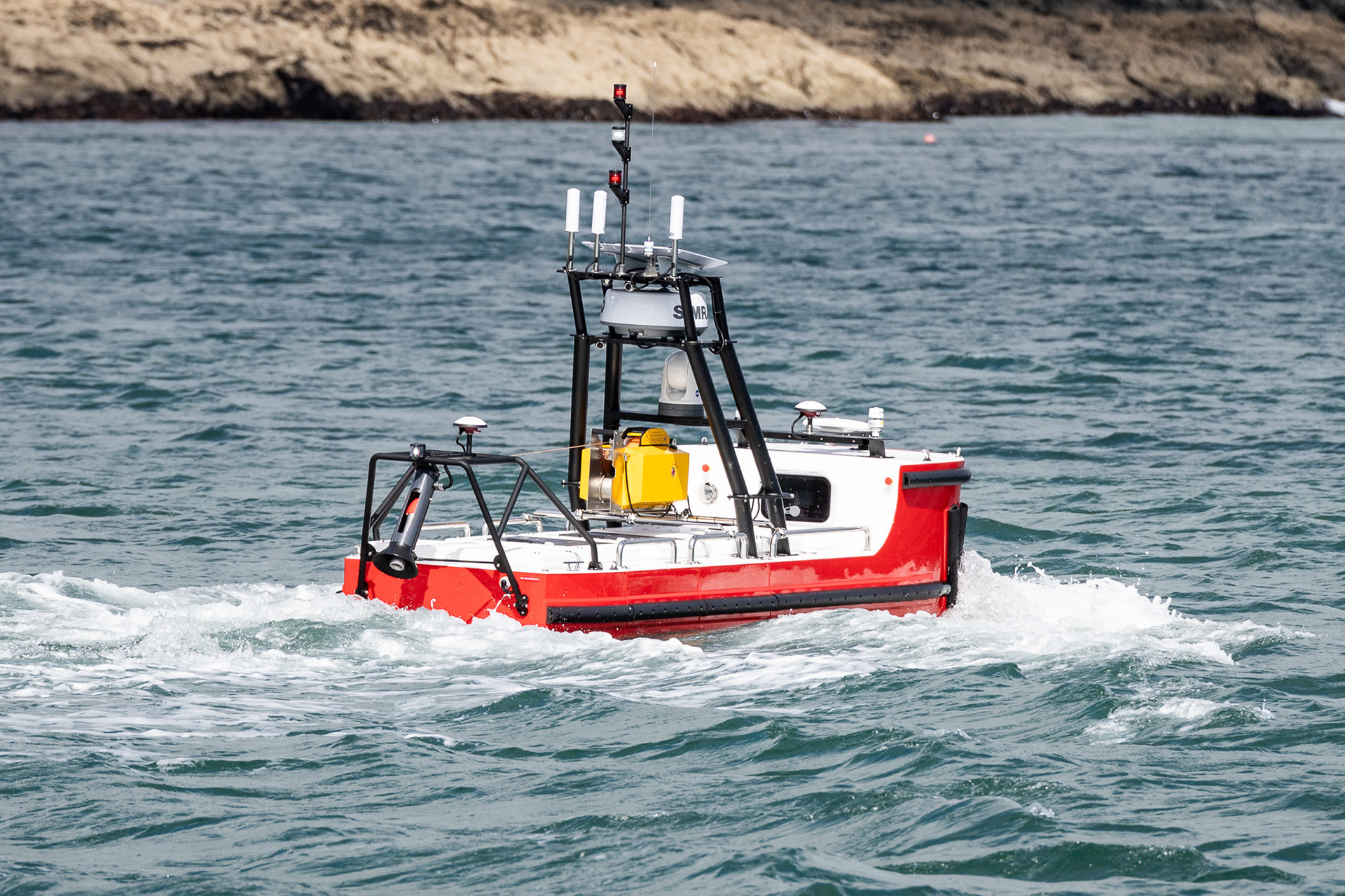 An unmanned 'drone' boat, about 8 feet in length. A first for sure!