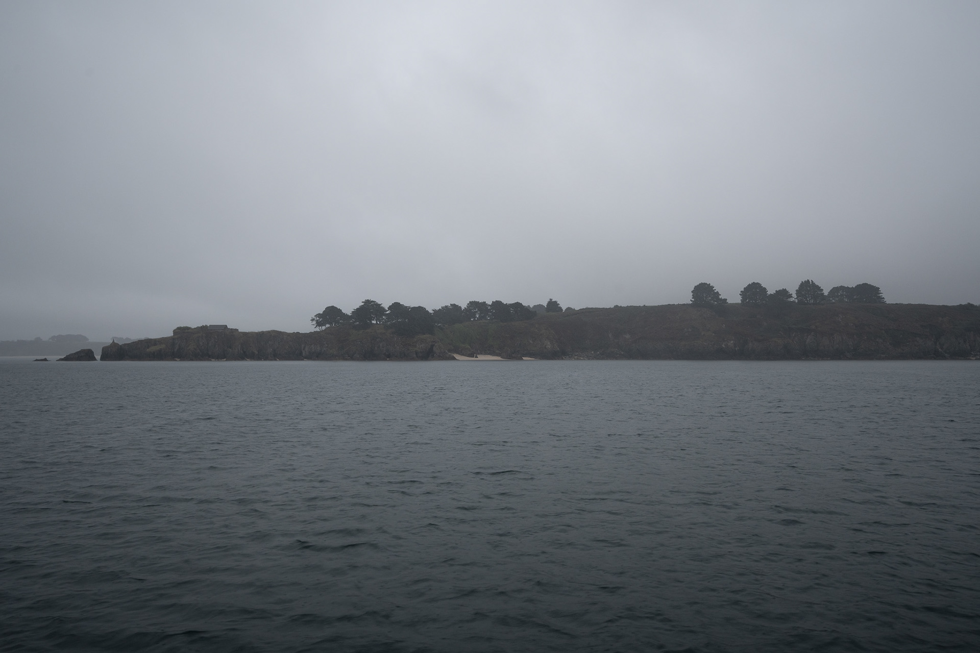 A stark contrast to Belle Île from the night before; leaving early morning in the rain
