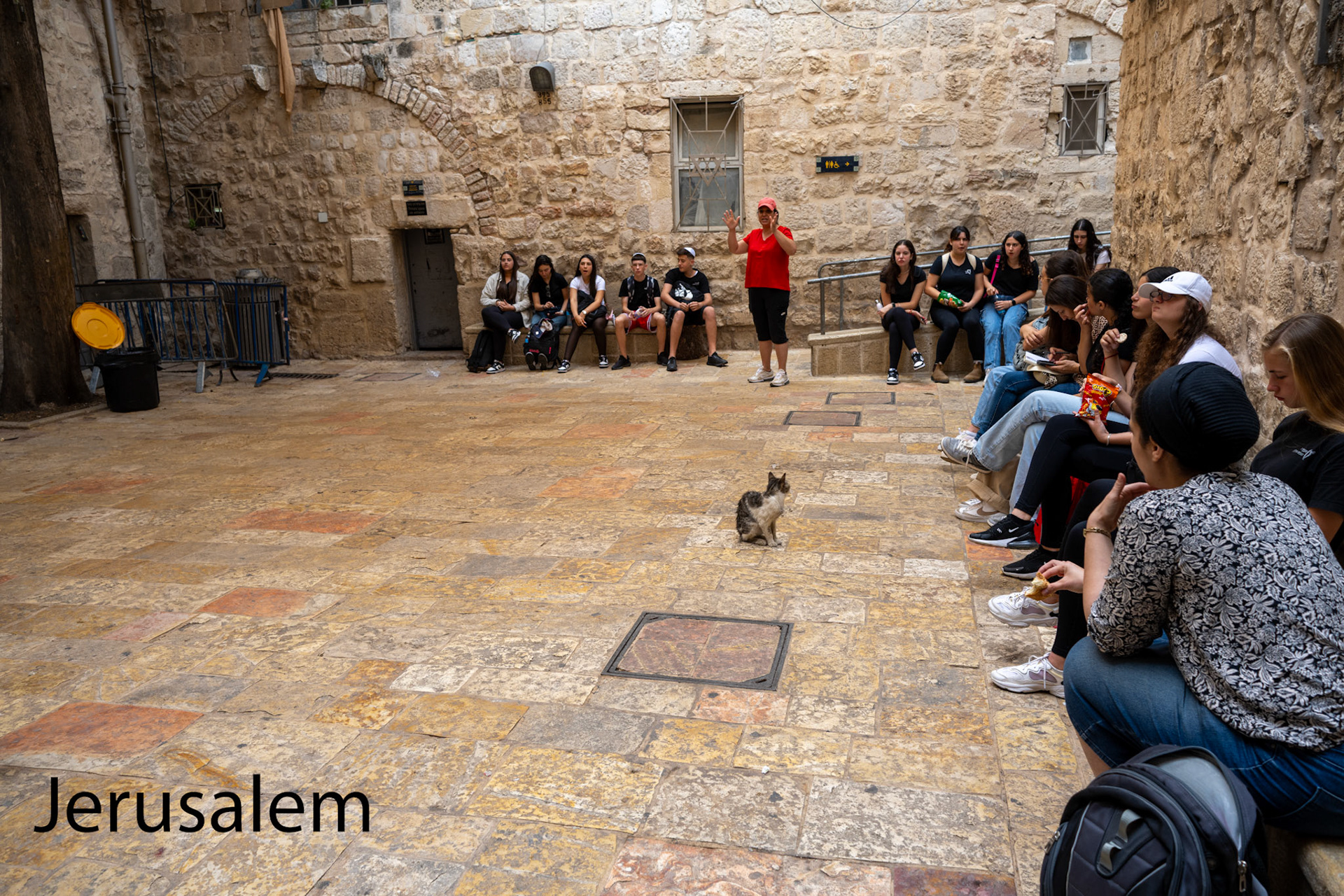 listening to the tour guide outside the Upper Room and David's Tomb