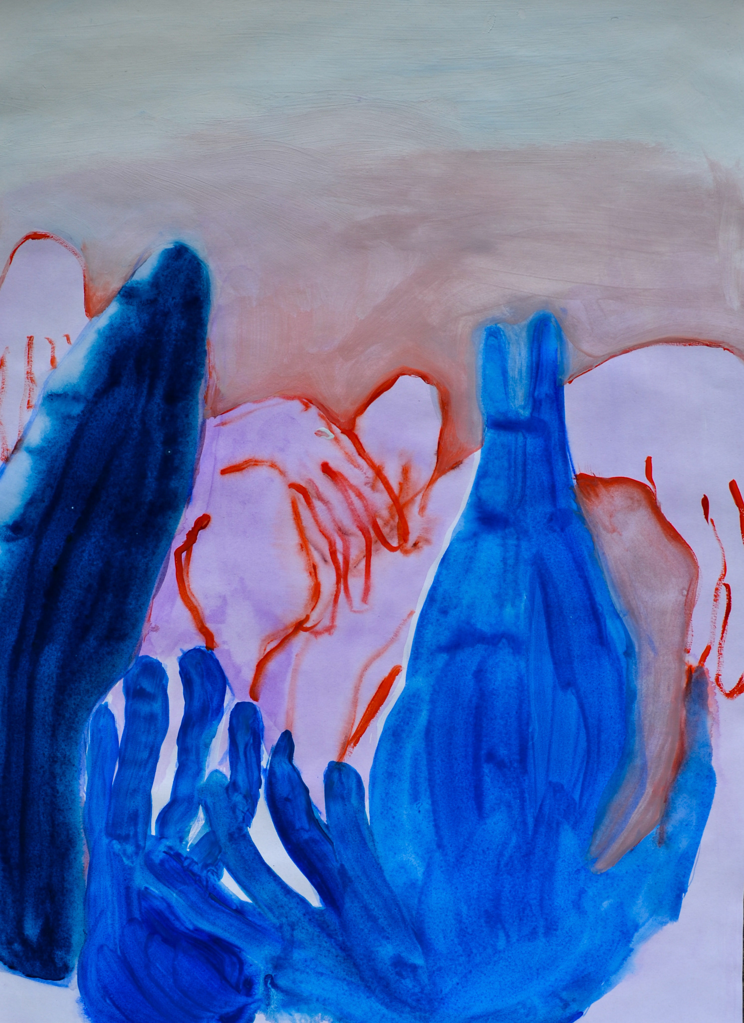 Hände (rot), 2023 (Watercolour, paper, 42x59,4 cm)