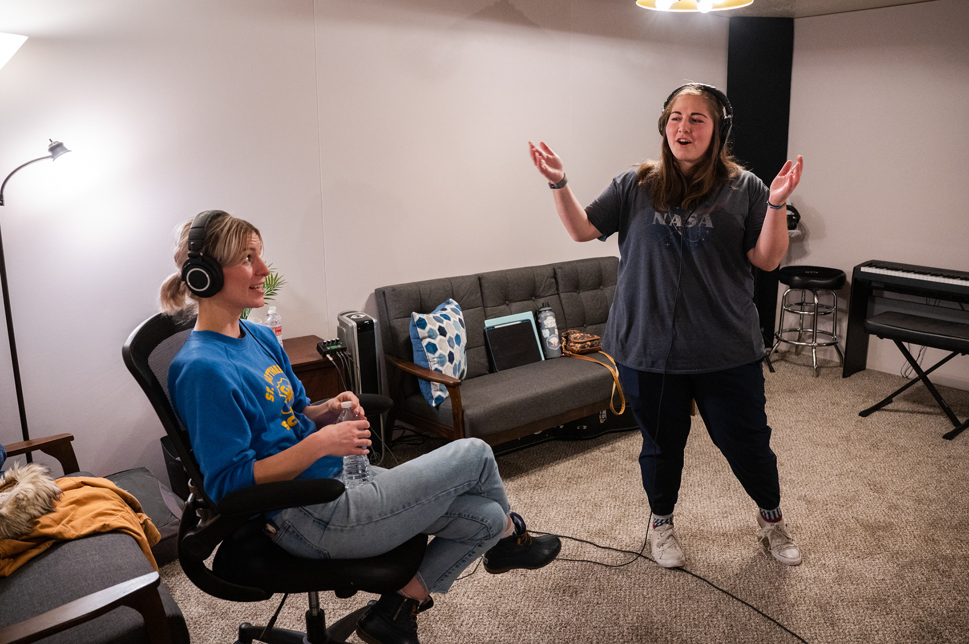 Callie tells a story between takes