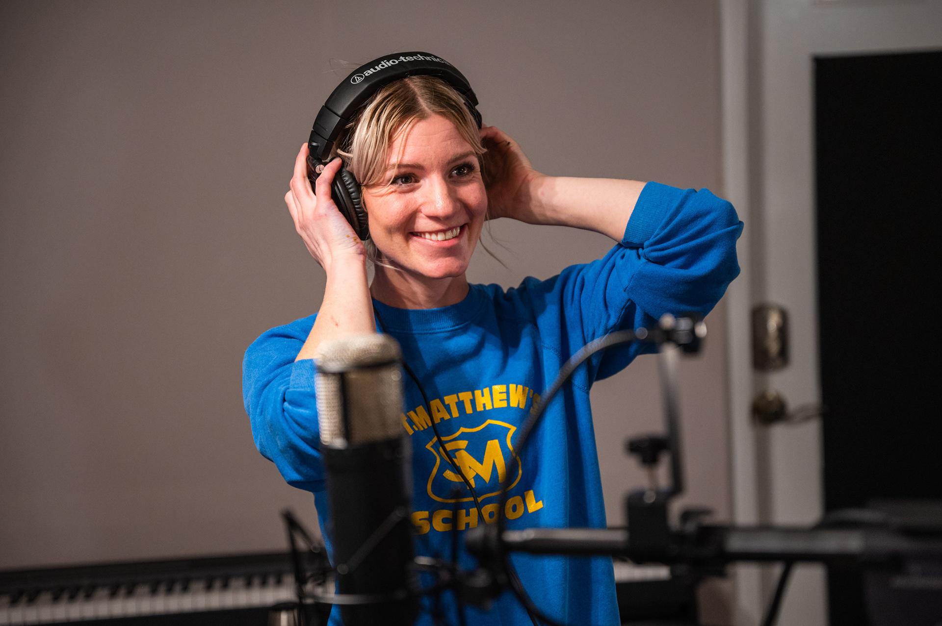 Riah gets ready to record the lead vocal track
