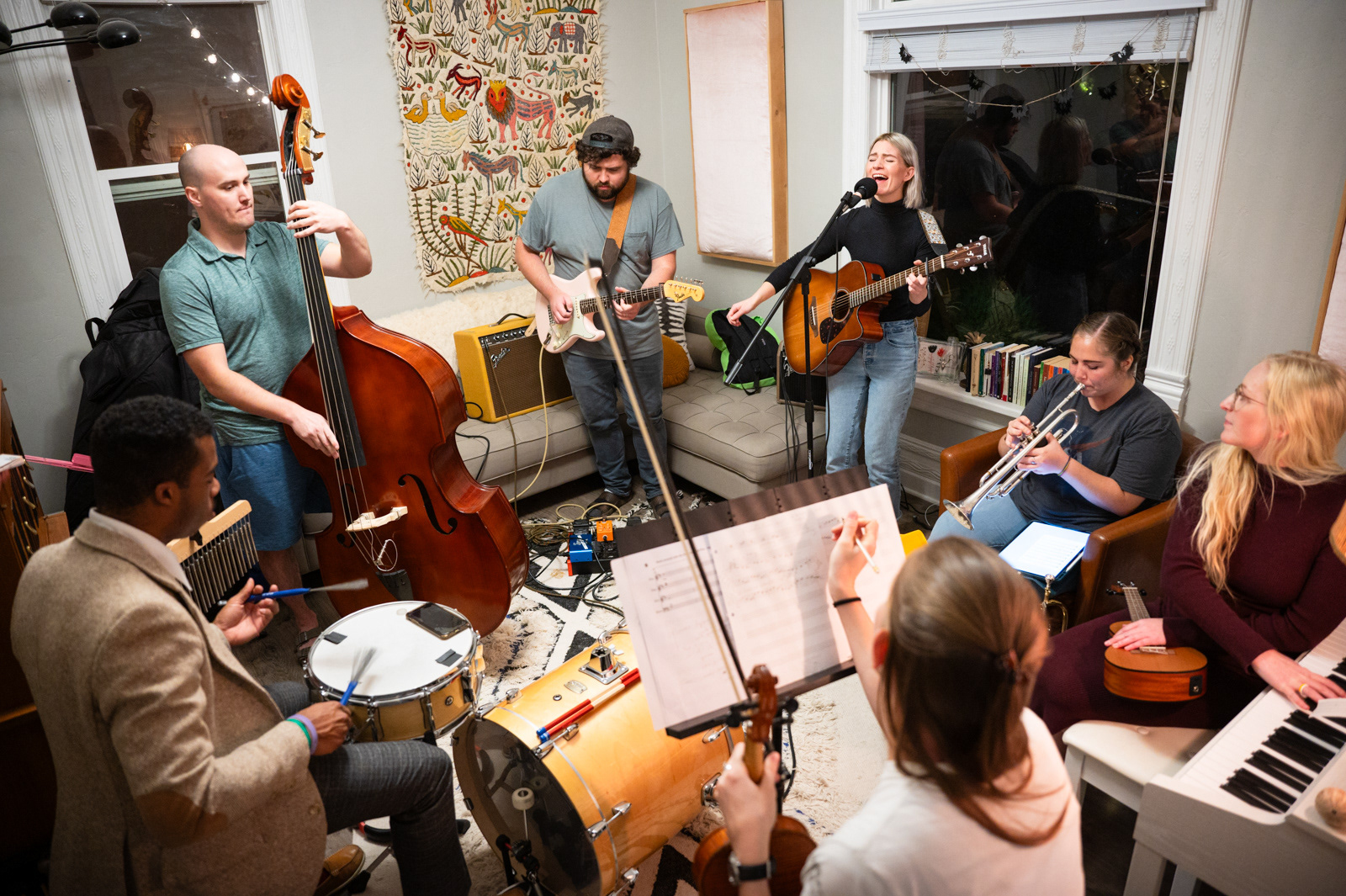 Rehearsing in Riah's living room