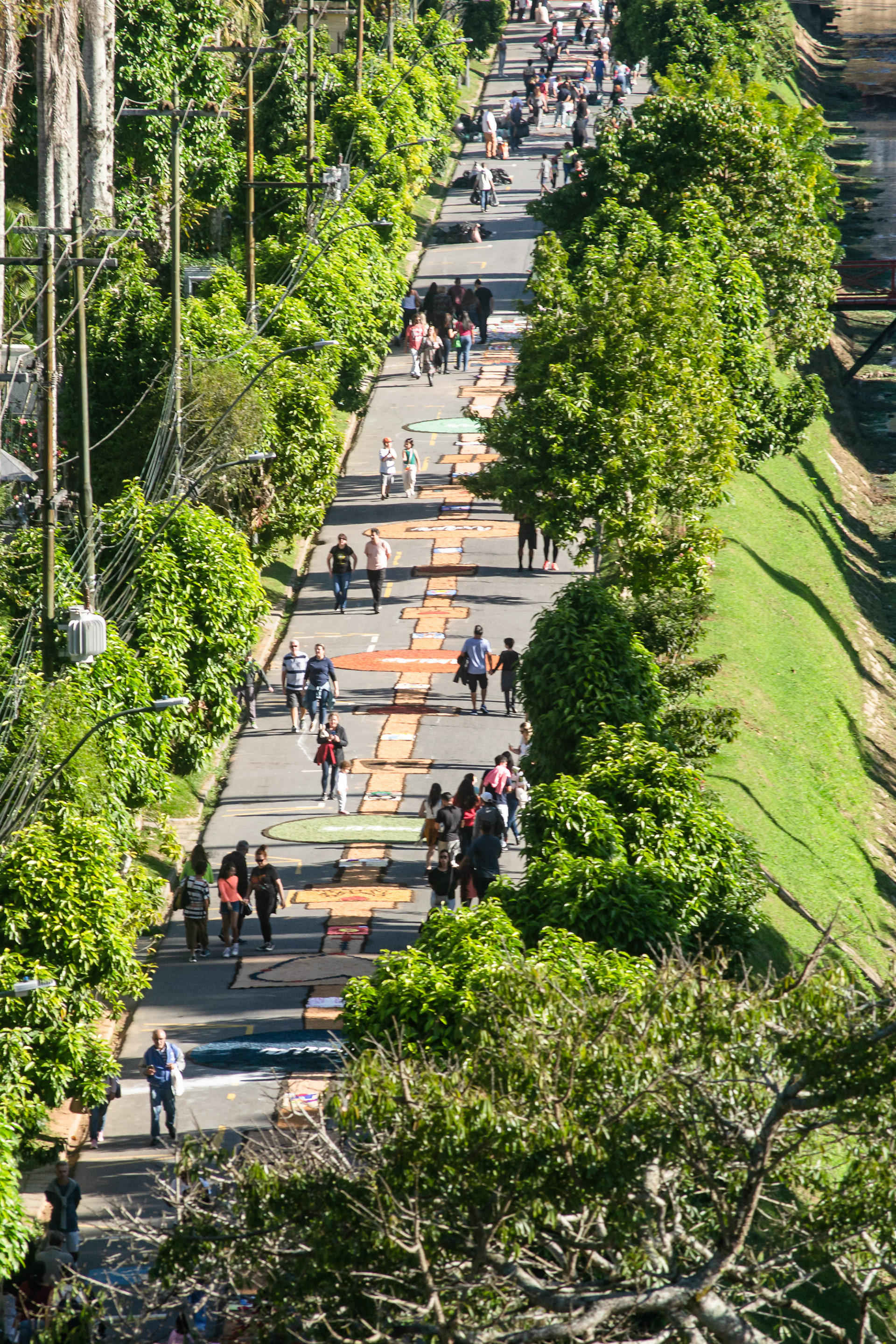 Fiéis se reúnem para montar tapetes de Corpus Christi no Centro Histórico. Petrópolis (RJ), 8 de junho de 2023.