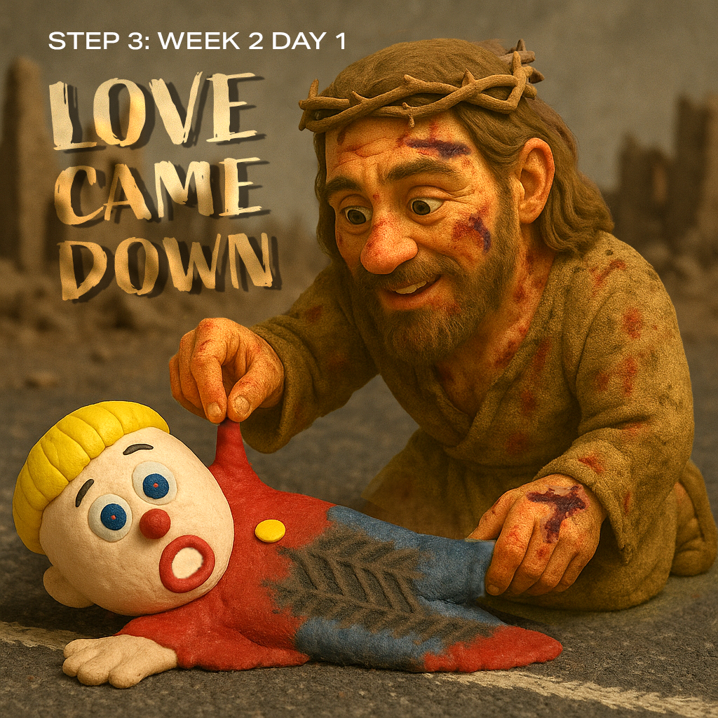 Jesus, the Creator of everything, didn’t wait for us to shape up. He came down—into the dirt, the chaos, the crash site. Not as a king in gold robes, but as a baby in a manger— vulnerable, poor, and fully human. He entered our mess to rescue us from it. That’s what love looks like.