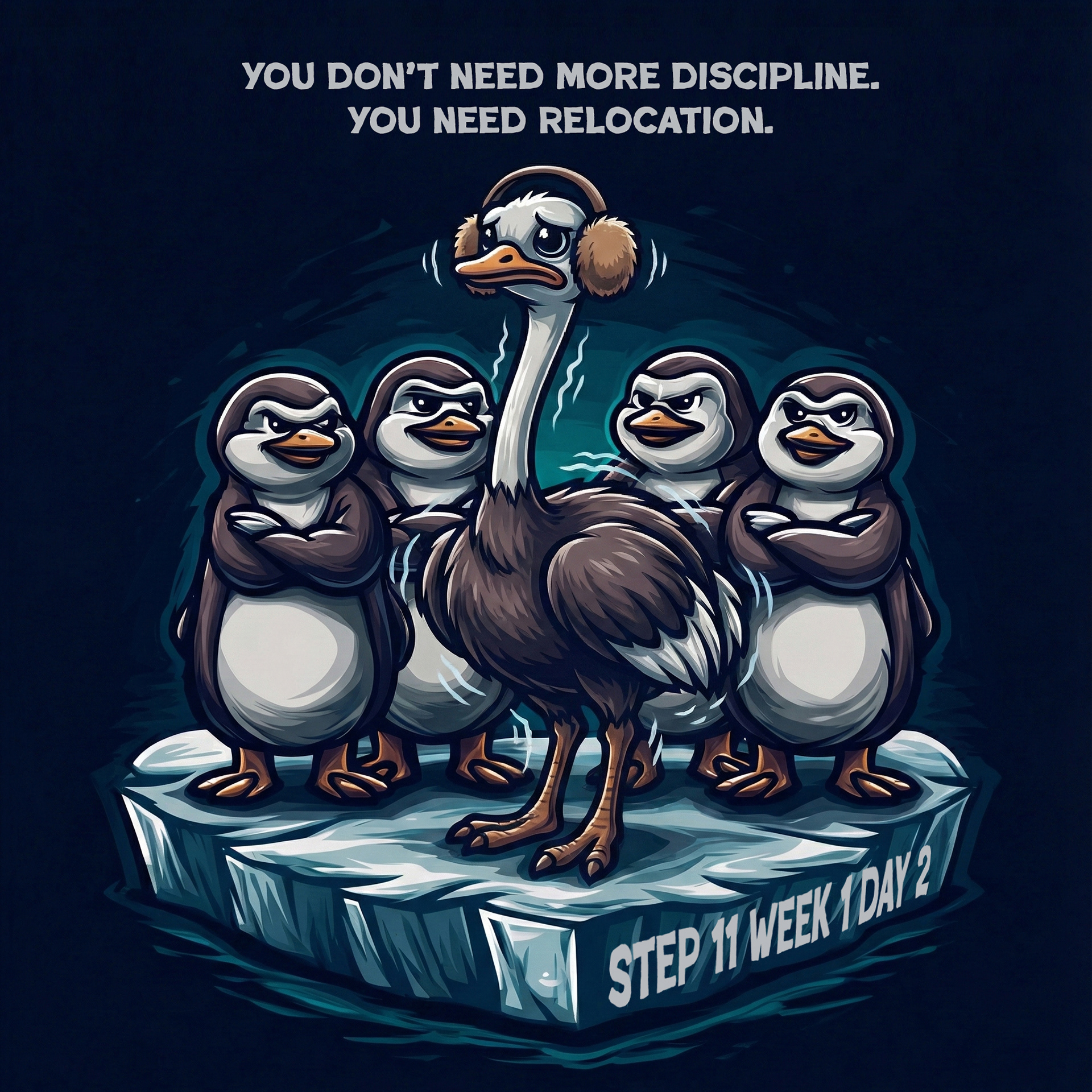 I woke up cold again and honestly I’m fucking tired of these steps. I keep thinking I’ve moved on and then I’m right back here, stubbing my toes, actin like I know where I’m going. I’m standing on this ice trying to pretend I belong. The penguins don’t even notice — arms crossed, comfortable, at home. Meanwhile I’m fucking freezing, feathers all wrong, wondering how I convinced myself this was fine. I believe in God. That part isn’t shakey. What is shakey is how often I live like this world is home, like if I manage it better I won’t feel the cold. I keep my hand on the wheel and call it responsibility. I hide in my work and call it purpose. I carry everything myself and call it strength. But I can feel the traction going. Slipping. Old patterns warming up in the corner like they never left, just waited. I pray. I read. I check in. But I don’t fucking unpack. I visit You, God, then leave the lights on like I might come back later. Somewhere between frustration and fear I hear You — not loud, not clean, more like static breaking in: why are you freezing where you don’t belong why are you surviving a place I never called home This isn’t punishment. It’s mercy that feels uncomfortable as hell. It’s my soul refusing to settle for scenery that can’t sustain me. I don’t need more discipline. I need relocation. I’m halfway between homes with boxes still taped shut because part of me is scared of what I’ll loose if I actually stay. God, come into the rooms I keep calling “handled.” Take the shit I’m still protecting. I’m cold. I’m annoyed. I’m still listening. Step 11 • Week 1 • Day 2 still here. still shakey. still walking.