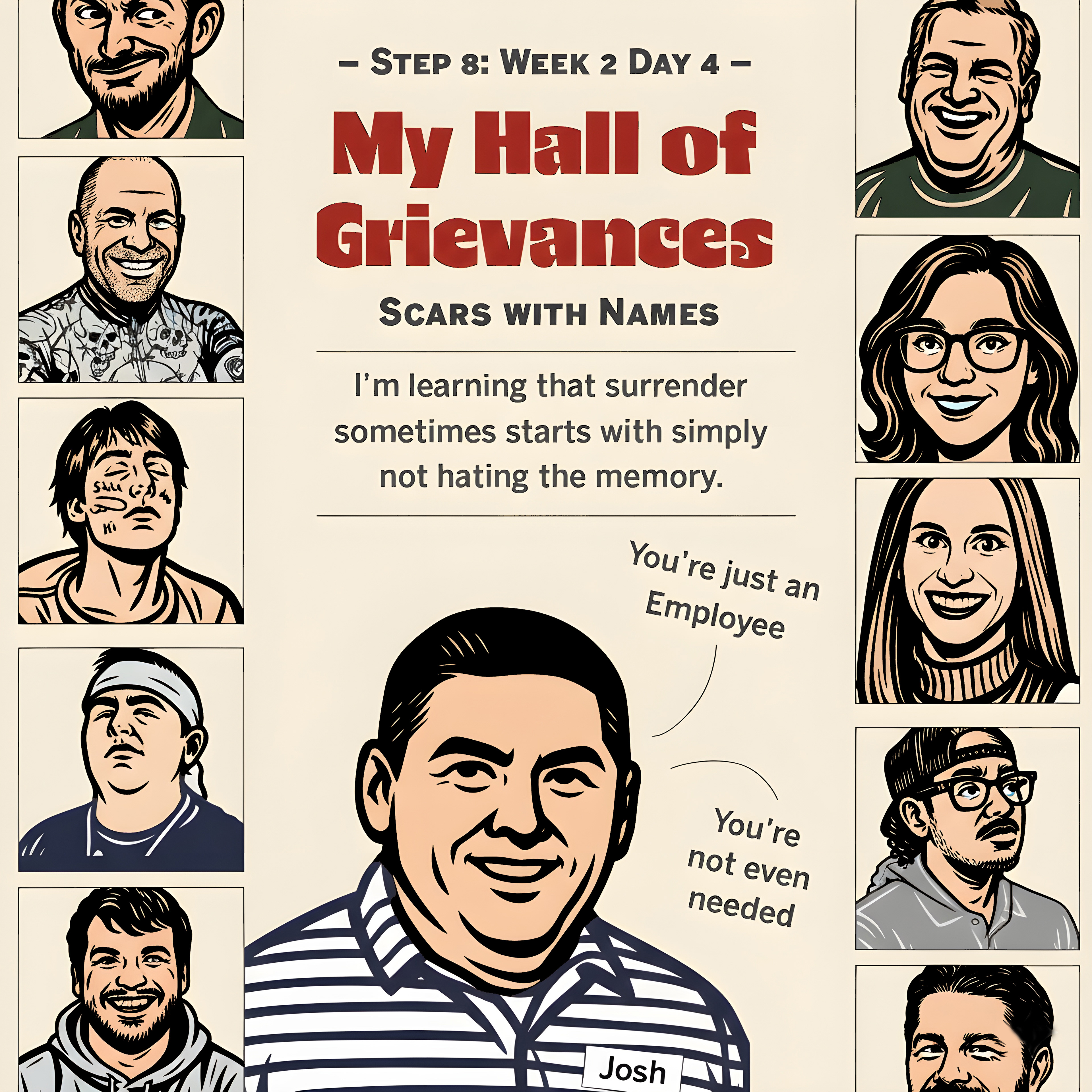 My Testimony: “Just an Employee” (Step 8 • Forgive)  I resent a man named Josh — once my colleague, later my supervisor. For twenty years I gave everything I had to that startup — long hours, ideas, design, grit. First hired, I helped build that business from nothing, watching it grow into something we could all be proud of.  I always thought Josh did a good job. When I ended up working under him, he was fair, sharp, and even supportive — especially when I checked myself into rehab for thirty days. He let me keep my job, and I’ll always be grateful for that. But near the end, everything changed. Verticals split, pressure mounted, and leadership forgot where the roots came from. We clashed over an IT issue one day — a misunderstanding blown out of proportion. I was direct, trying to meet retail deadlines, and he didn’t like my tone.  Then he said it. “You’re just an employee.”  Those words broke something in me. After decades of loyalty, creativity, and sweat — I was disposable. I didn’t expect a cake or a farewell card, but I did expect respect.  No one wanted to hear my side, and that was fine — I was ready to move on. But the final slap in the face was when they wiped my computer clean before I could back it up. I lost everything — even a recording of my grandma Honey praying shortly before she died. There was no reason for that. They knew it wasn’t all work stuff.  I got a nice severance package, but I would’ve traded it for one hour — just one chance to save those files.