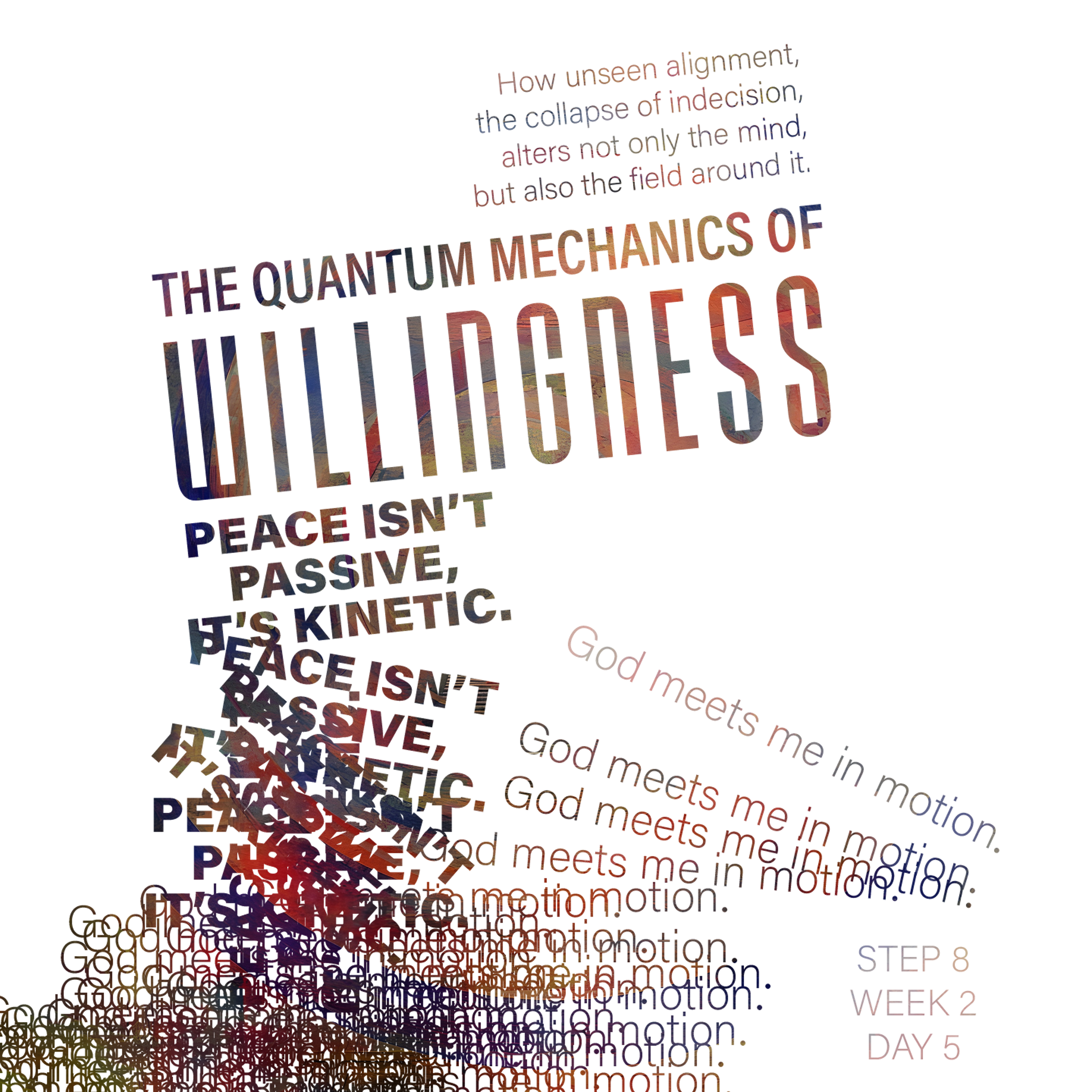 ournal Notes 11-0-2025: The Quantum Mechanics of Willingness  1. Before Willingness: The Field of Chaos: Before a decision is made, the soul is like a particle in superposition — it exists in multiple states at once: faith and fear, obedience and resistance, trust and control.  This state feels like chaos because your energy is split — mental, emotional, spiritual — pulling in opposing directions. No outcome can solidify because the system hasn’t been observed — meaning, you haven’t chosen.  2. The Collapse: When Decision Happens: In quantum physics, observation collapses the wave function — potential becomes particle, probability becomes reality. Spiritually, willingness is that moment of observation. It’s when your soul says, “Yes, I will.”  That yes collapses infinite possible futures into one aligned path. It doesn’t guarantee ease — it simply brings order from possibility. The “chaos” doesn’t vanish; it reorganizes around purpose.  3. Energy Conversion: From Resistance to Direction: Energy never disappears — it just changes form. When you move from unwillingness to willingness, the emotional and spiritual friction that once caused anxiety or stagnation becomes momentum.  You’re not creating energy; you’re redirecting it. Bitterness, fear, and uncertainty carry tremendous energy — when released to God, that energy becomes flow. The system becomes coherent instead of scattered.  4. Entanglement: God’s Response: Once you align your will with divine will, spiritual entanglement happens — Heaven and Earth sync frequencies. Your small yes resonates through unseen realms.  That’s why Scripture says, “Draw near to God, and He will draw near to you.” On the quantum level, your willingness changes probability — new patterns form, opportunities align, peace enters. In spiritual terms: God meets you in motion.  5. The Outcome: Coherence and Manifestation: The shift from chaos to coherence allows your spiritual and emotional energy to act like a laser — focused, unified, purposeful.  That’s why peace follows willingness — because coherence always feels like calm. The outer world begins to mirror the inner order.