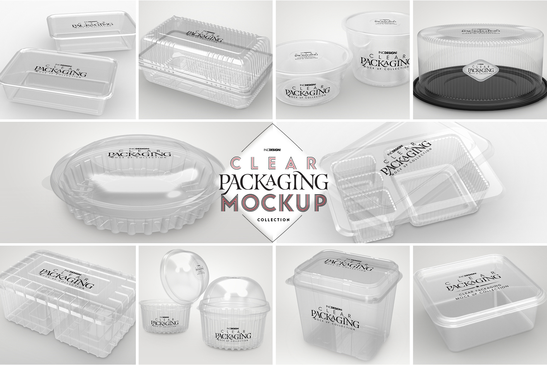 Clear Tubs with Flat or Dome Lid Packaging Mockup By INC Design Studio