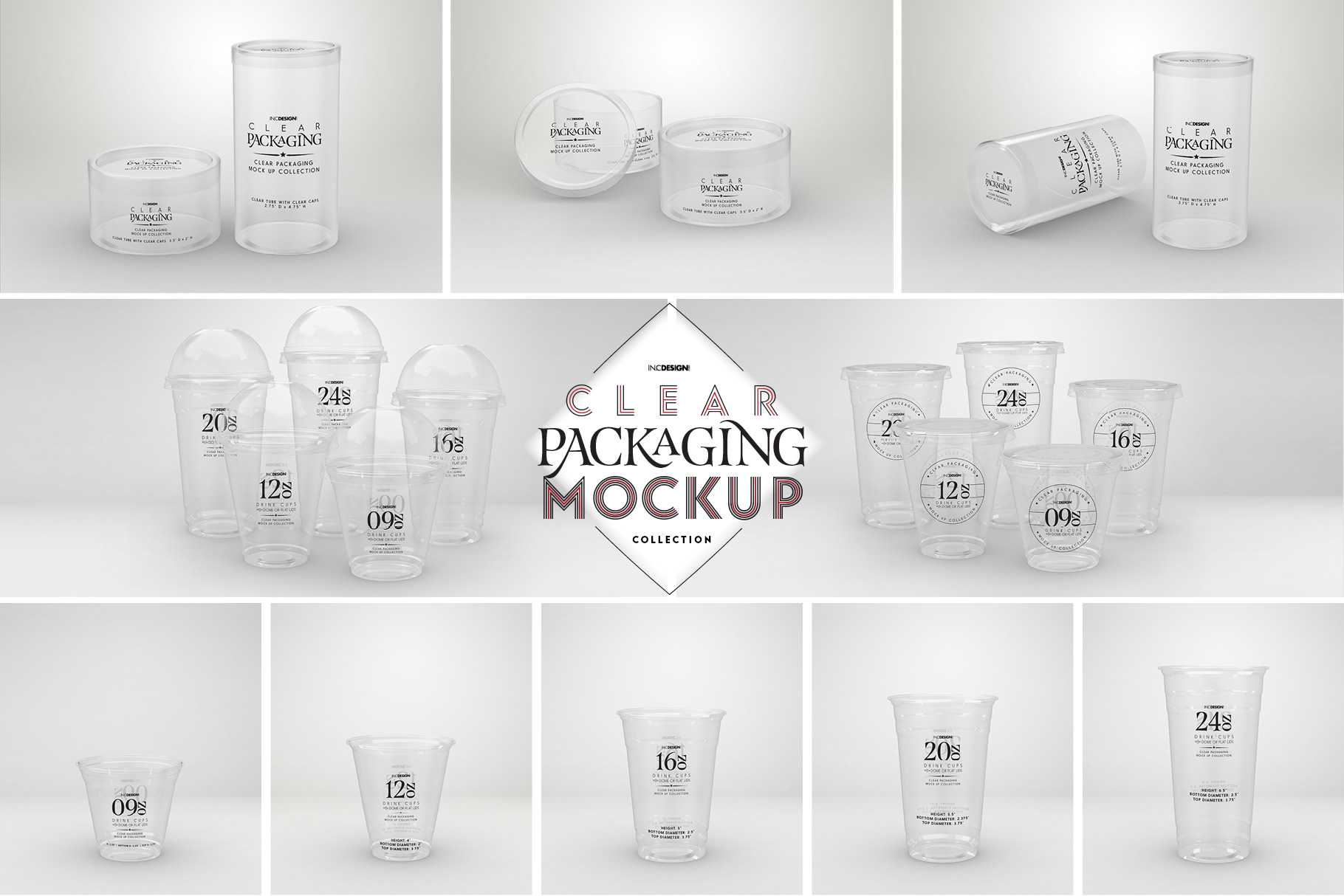 Clear Tubs with Flat or Dome Lid Packaging Mockup By INC Design Studio