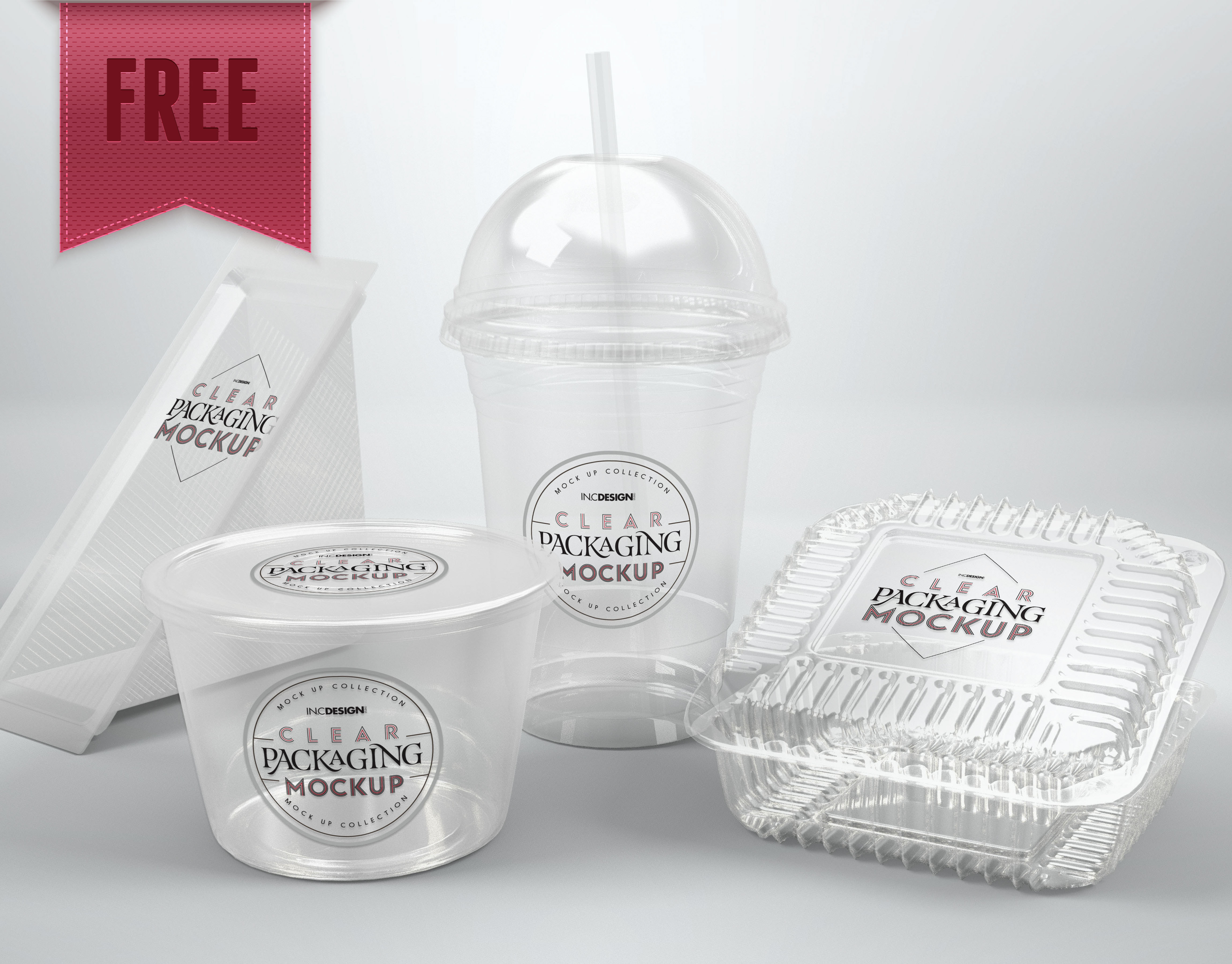 Vol.1: Clear Plastic Food Containers Packaging Mock Up Collection By INC  Design Studio