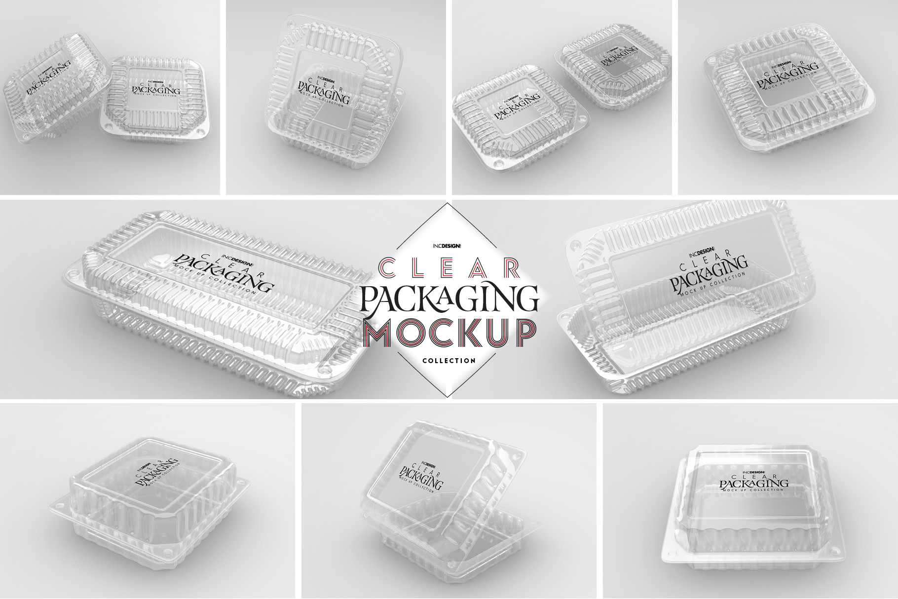 Vol.1: Clear Plastic Food Containers Packaging Mock Up Collection By INC  Design Studio