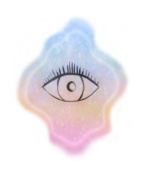 Artwork illustration of an eye in a sparkly freeform blob
