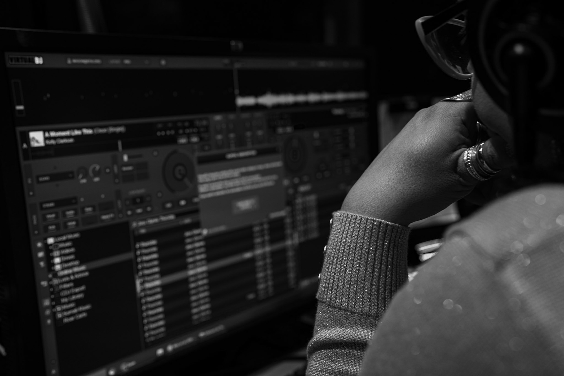 Trouble strikes during the first playlist. The music software goes down, and there is no-one in the office, but Quinn.  She plays music from YouTube while she trouble shoots the software.