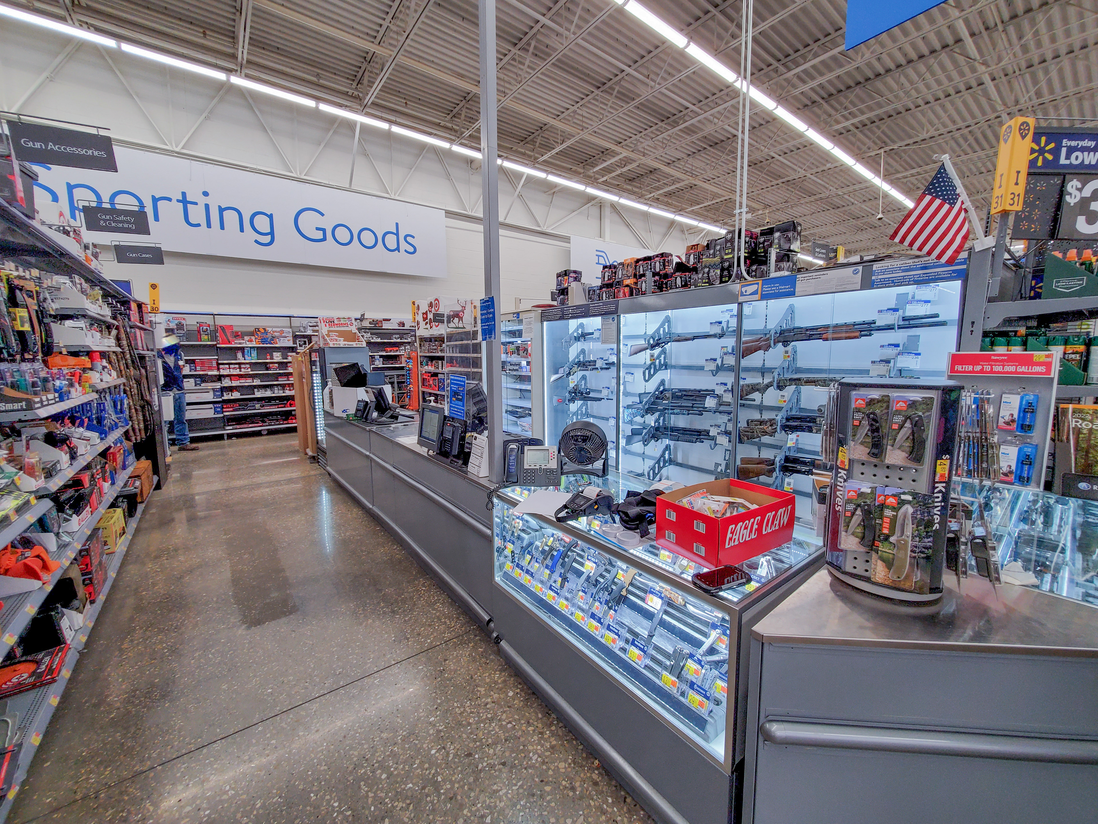 Walmart sporting section: Where you get your fishing licence (required for frog gigigng) from.