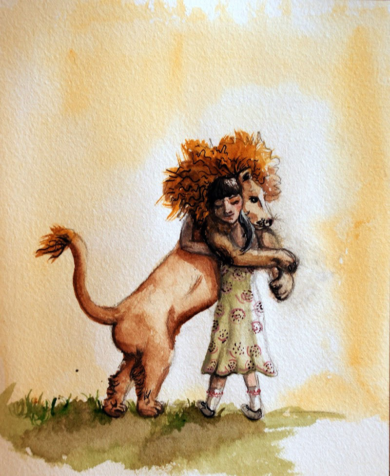 "Lion Hug" Watercolor and pen & ink