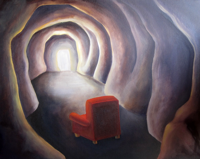 Red Chair Goes Spelunking, Oil on Canvas, 24 x 30", 2011