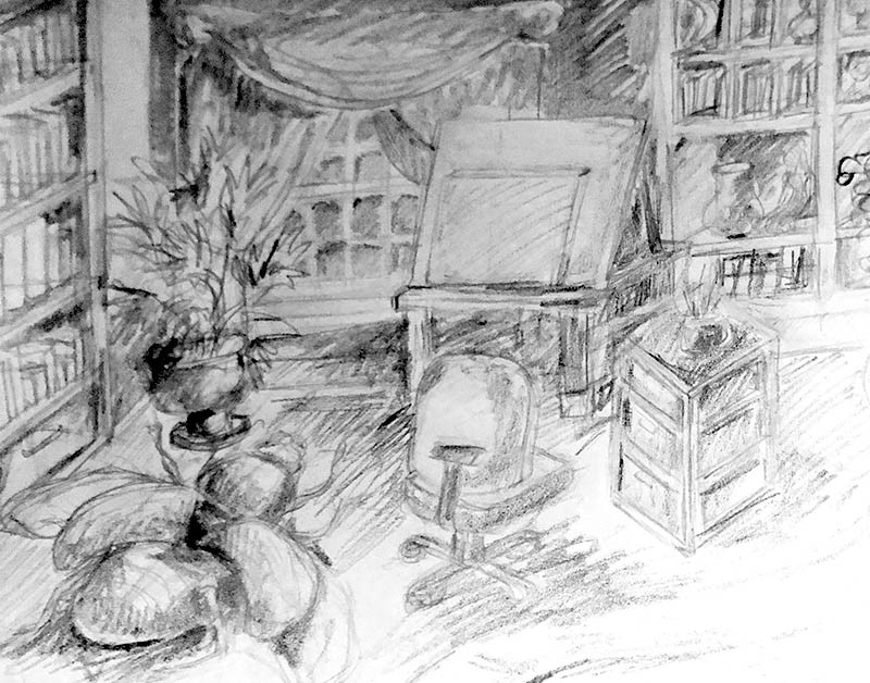 The Bedroom Studio, Pencil on Paper, 14 x 18", 2018