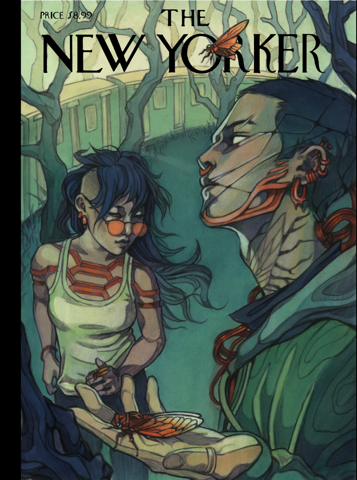 The New Yorker (Cyber/Cicada), 7.875 x 10.75 in, Pencil and Watercolor