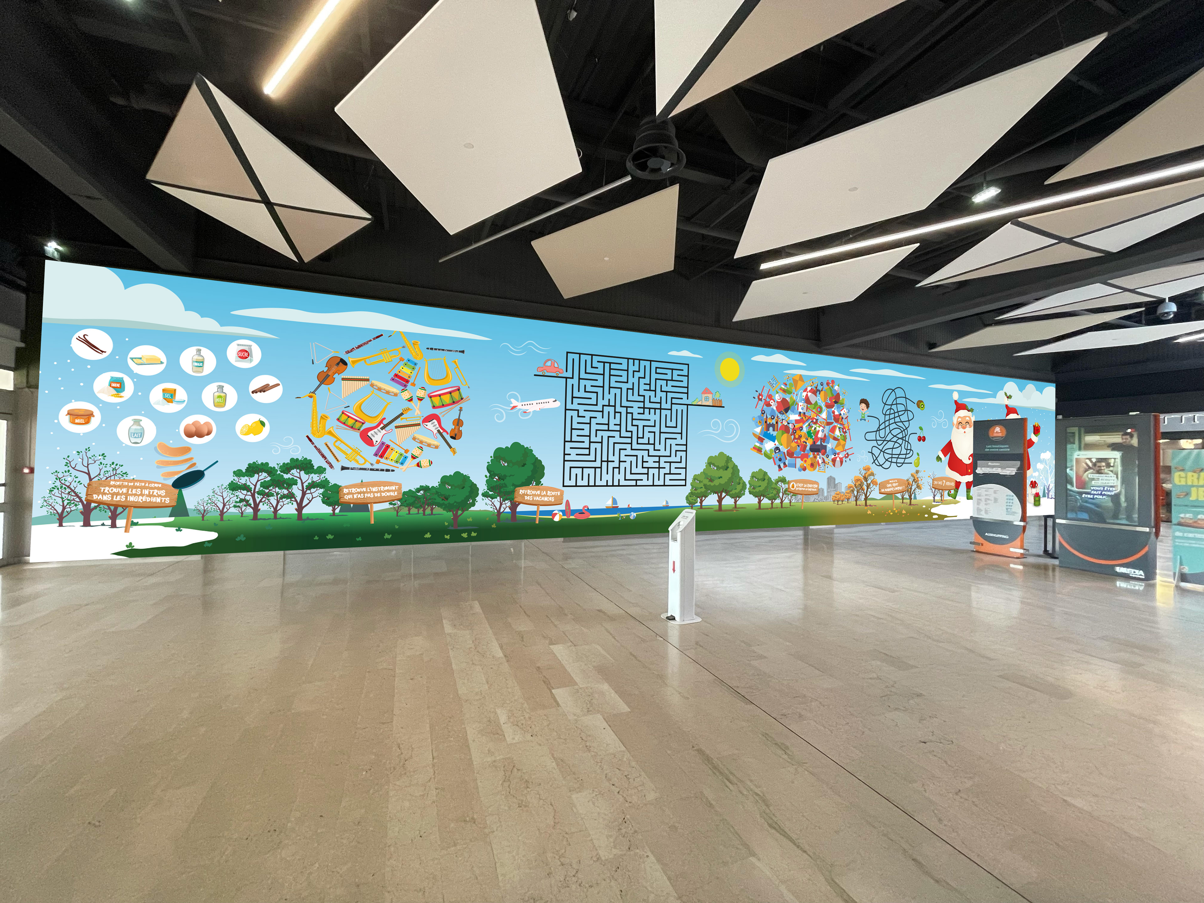 Aushopping Villars - bâche 24.9m x 4.3m, theme : jeux pour enfants