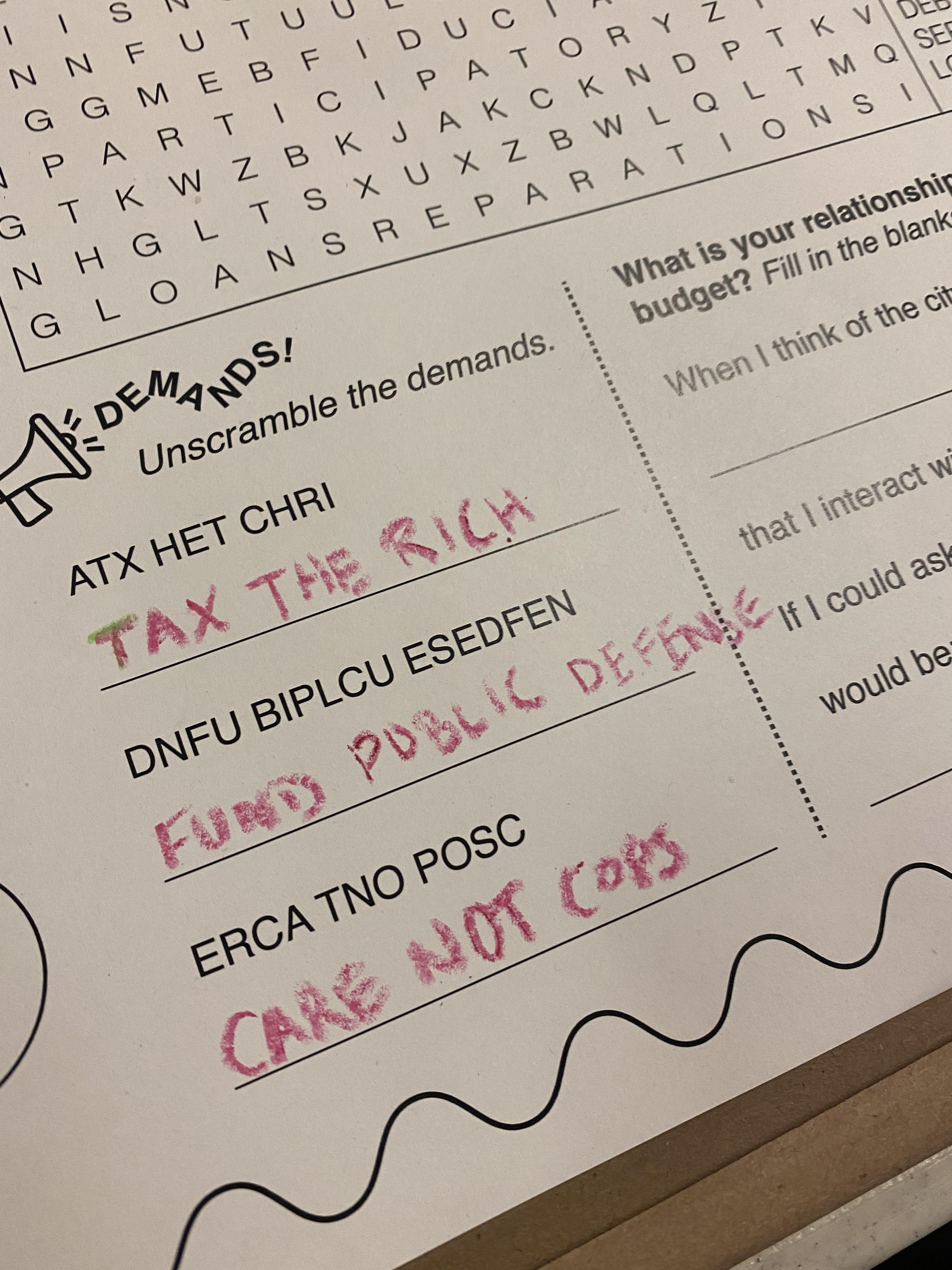 People's Budget Placemat by Maia Chao
