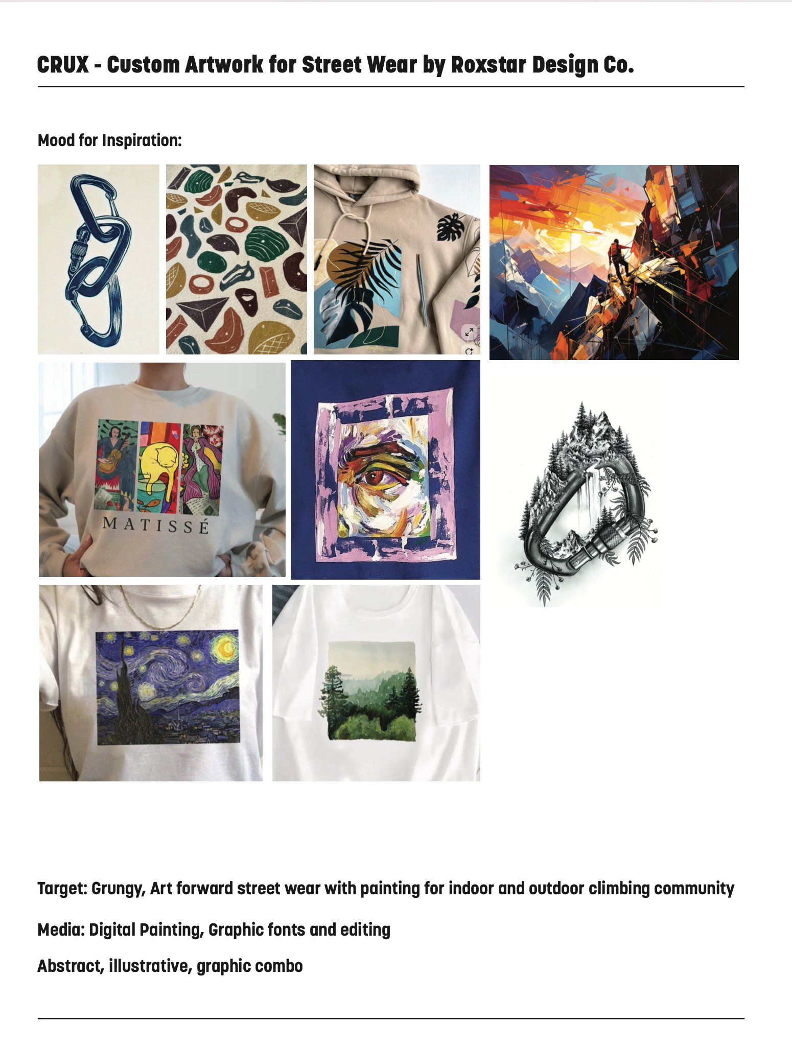 Moodboard for streetwear for climbers