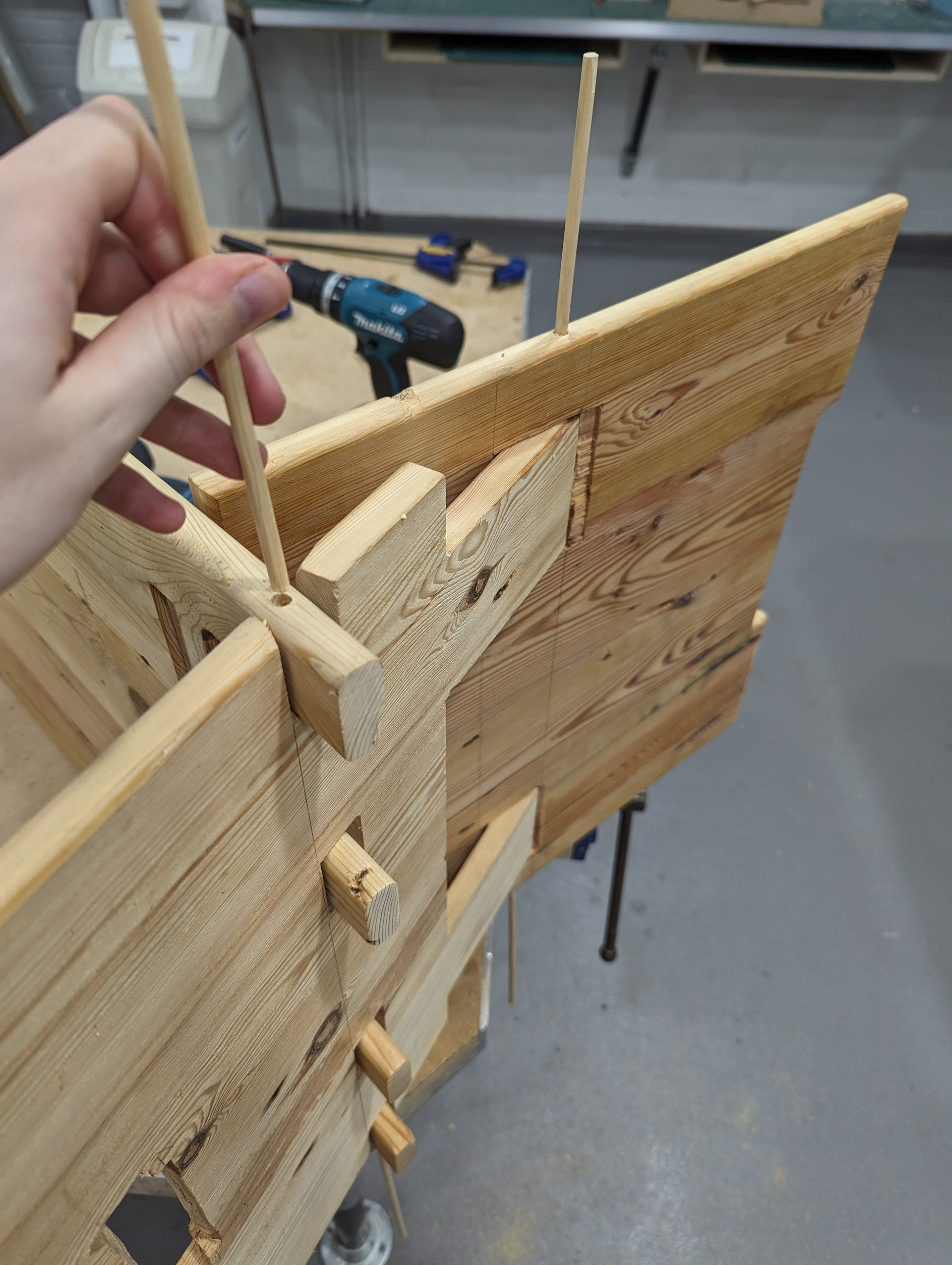 Dowels added to secure construction.