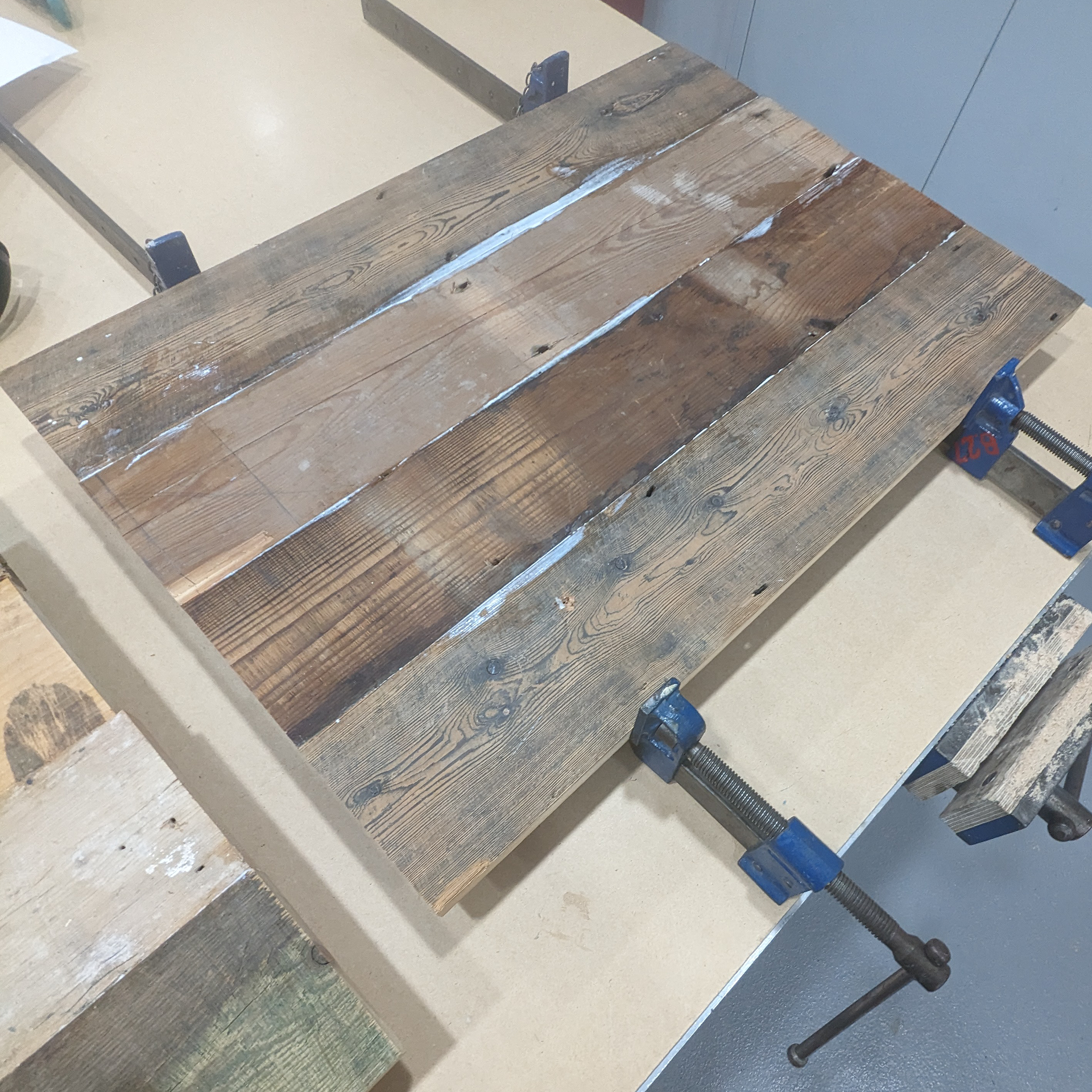 Floor board glue up into individual slabs.