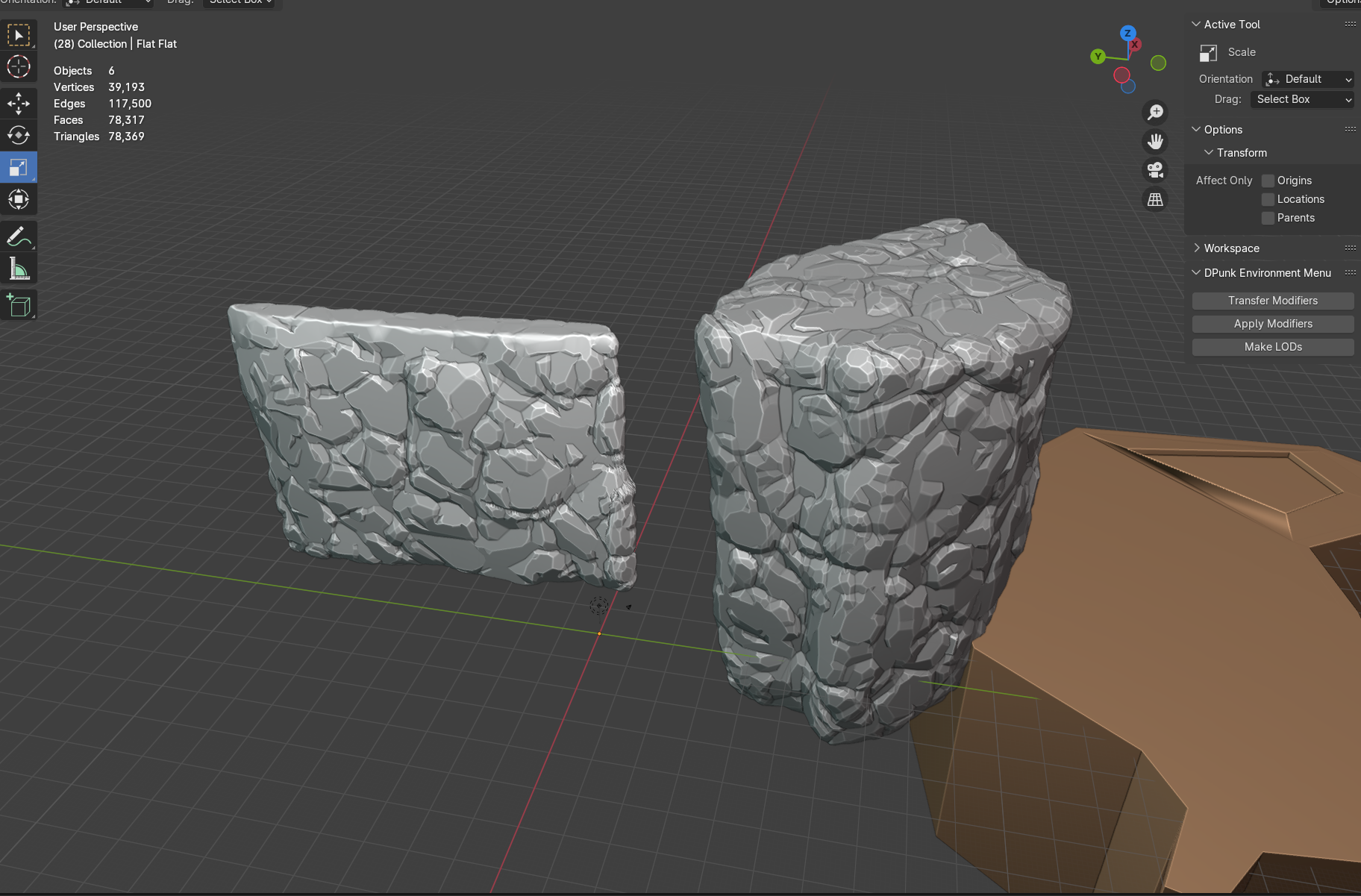Transferring the rock features from one mesh to another