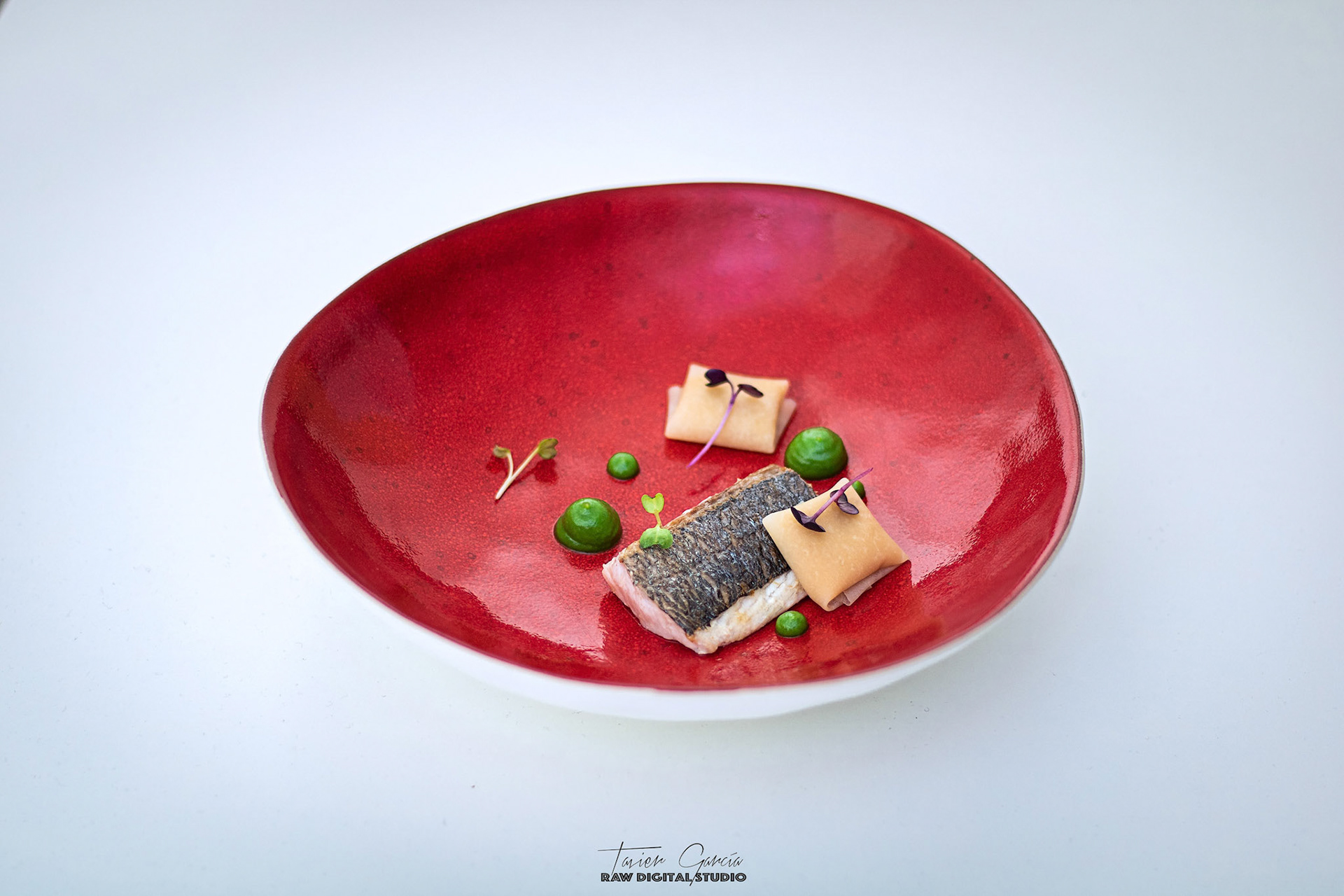 Grilled sea bass with rutabaga ravioli