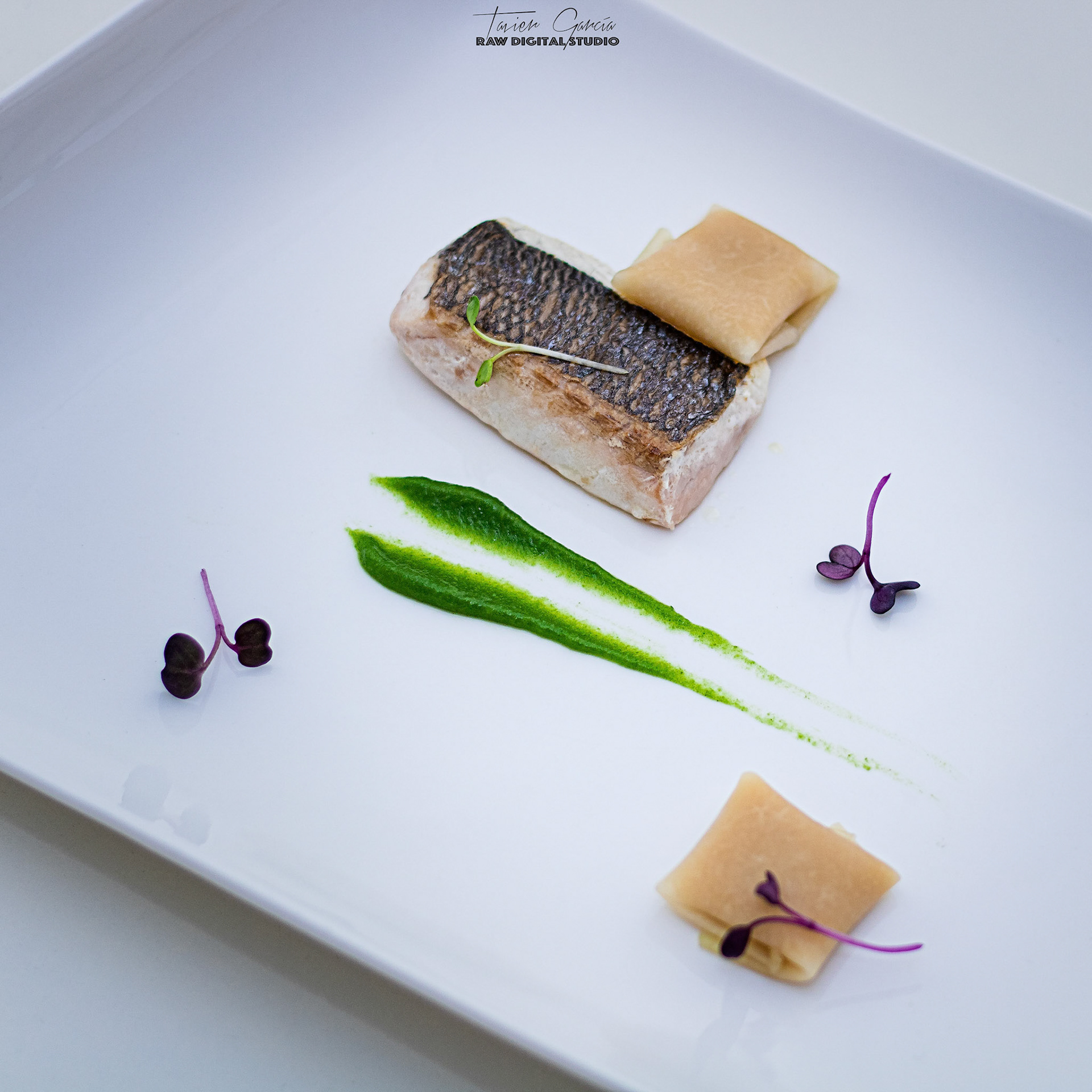 Grilled sea bass with rutabaga ravioli