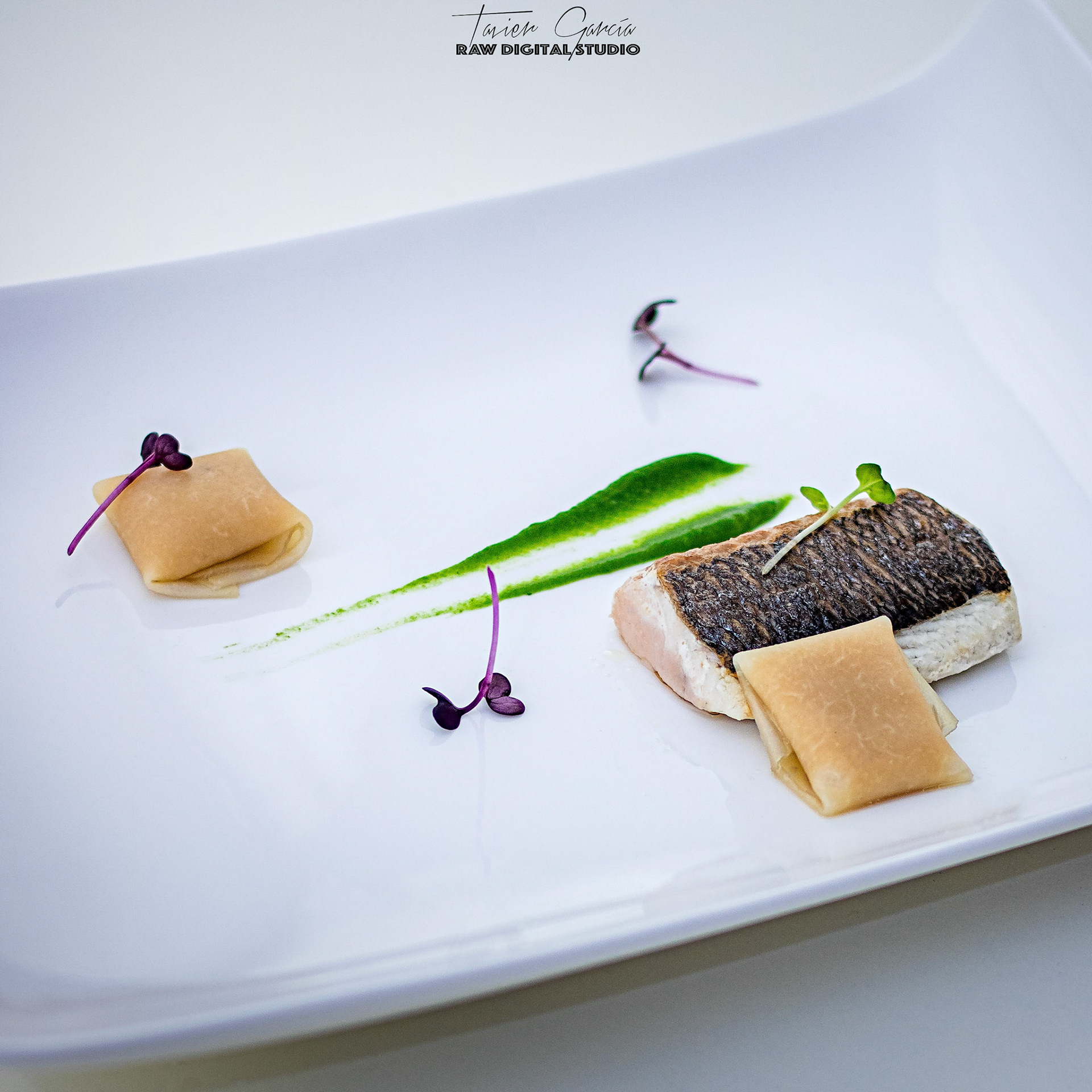 Grilled sea bass with rutabaga ravioli