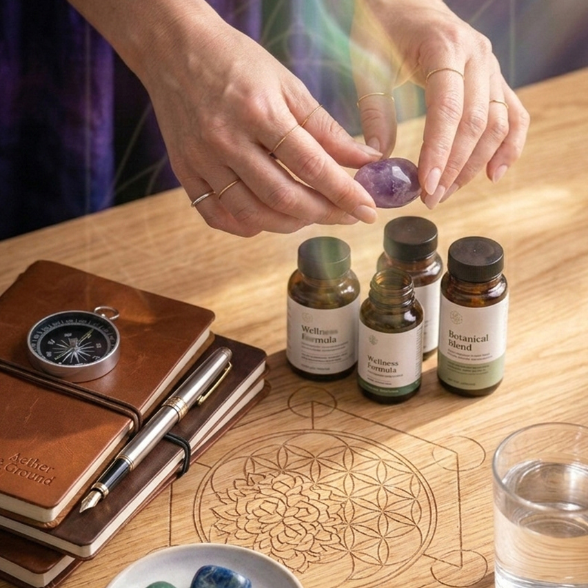 An ethereal and atmospheric visual representing spiritual guidance, featuring soft light and a calming aesthetic to reflect the intuitive soul alignment and life coaching services offered by Aether and Ground.