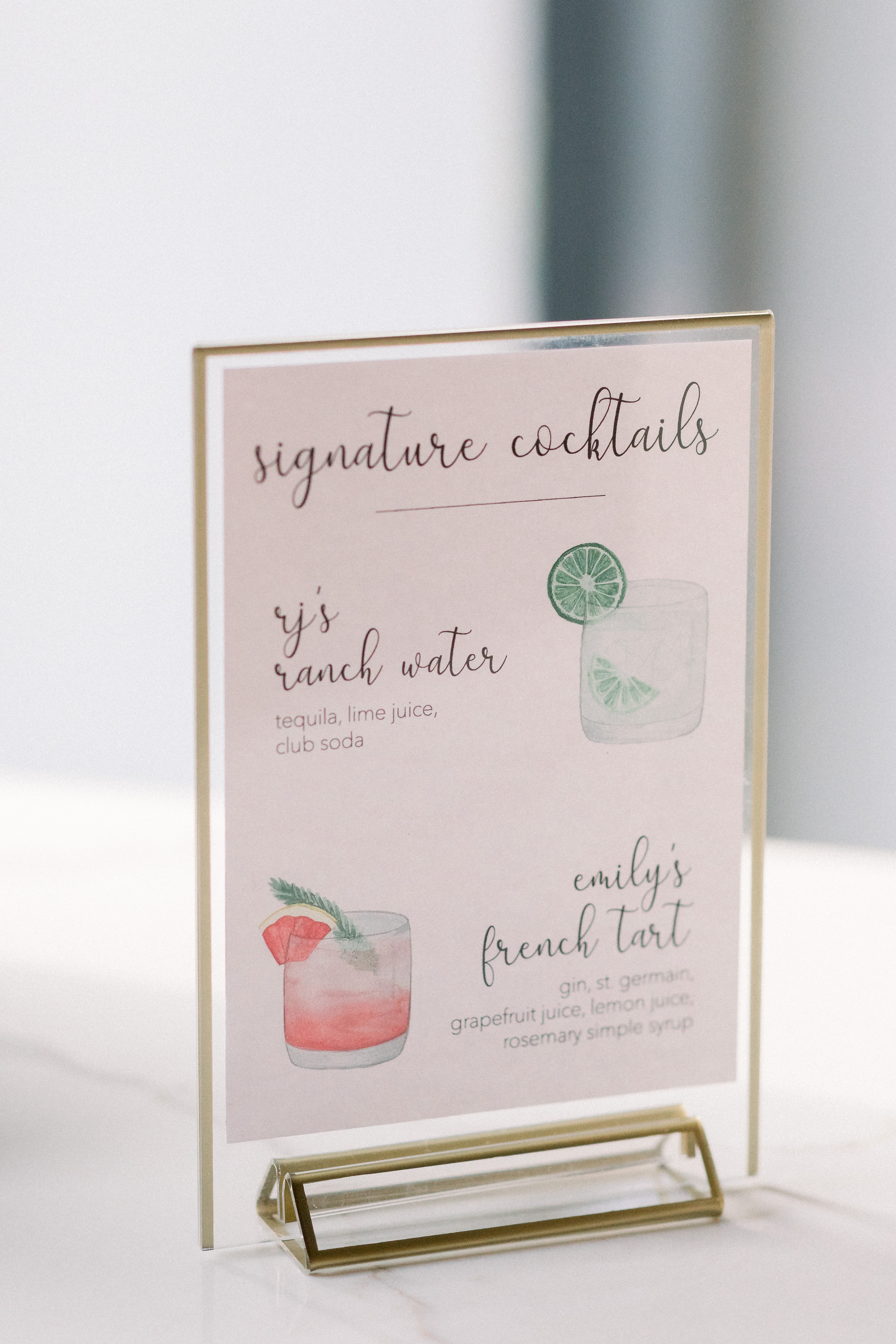 Designed and created hand watercolored signature cocktails sign.