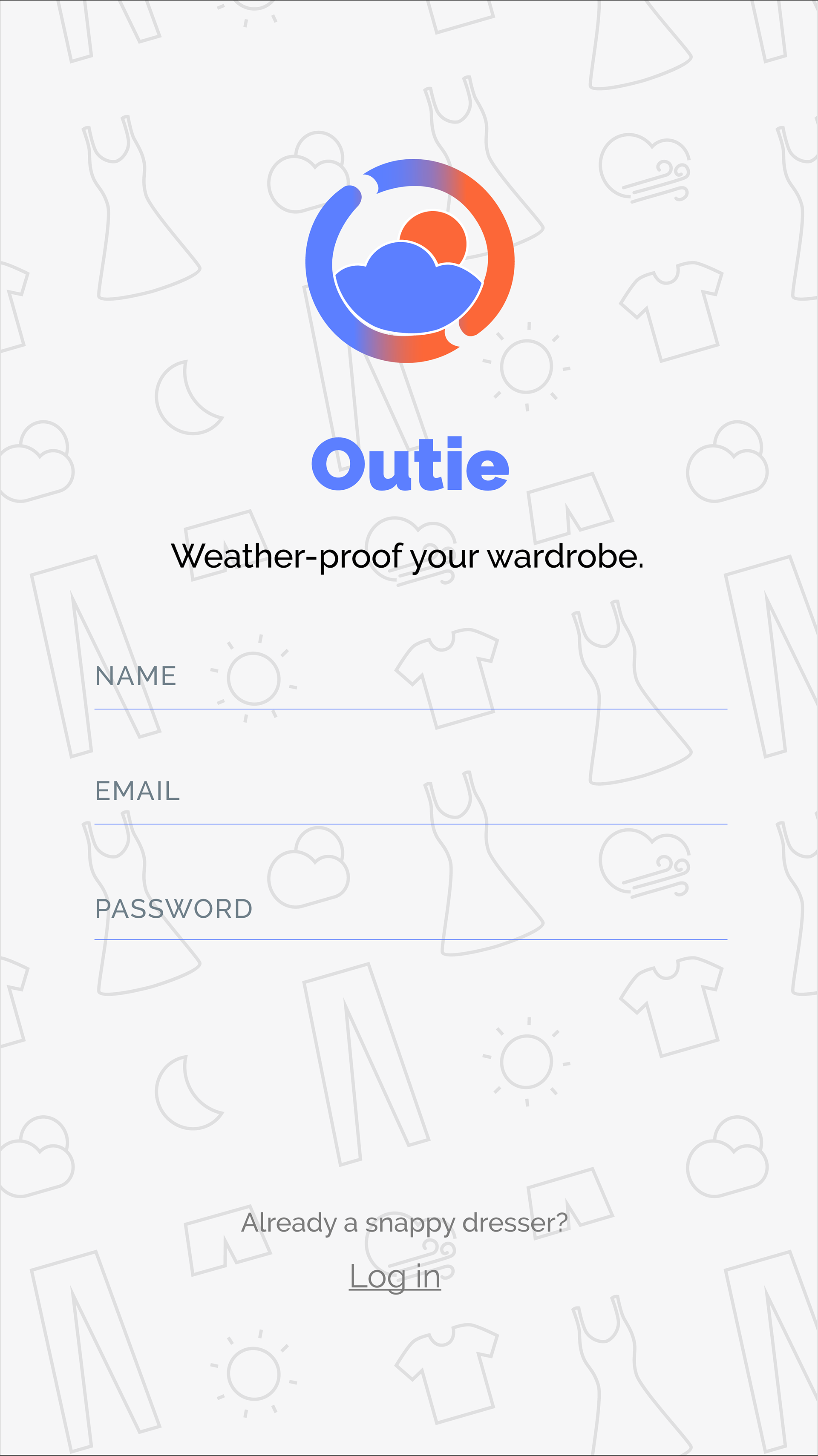 I drew a pattern that would synthesize the two main players in this app: clothing and weather.