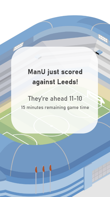 Scenario: A sports fan is at a wedding while their favorite team is playing against their arch-rivals. Their team scores. How would you, quickly, let the sports fan know about the latest play, the current score, and the key players? Write it.