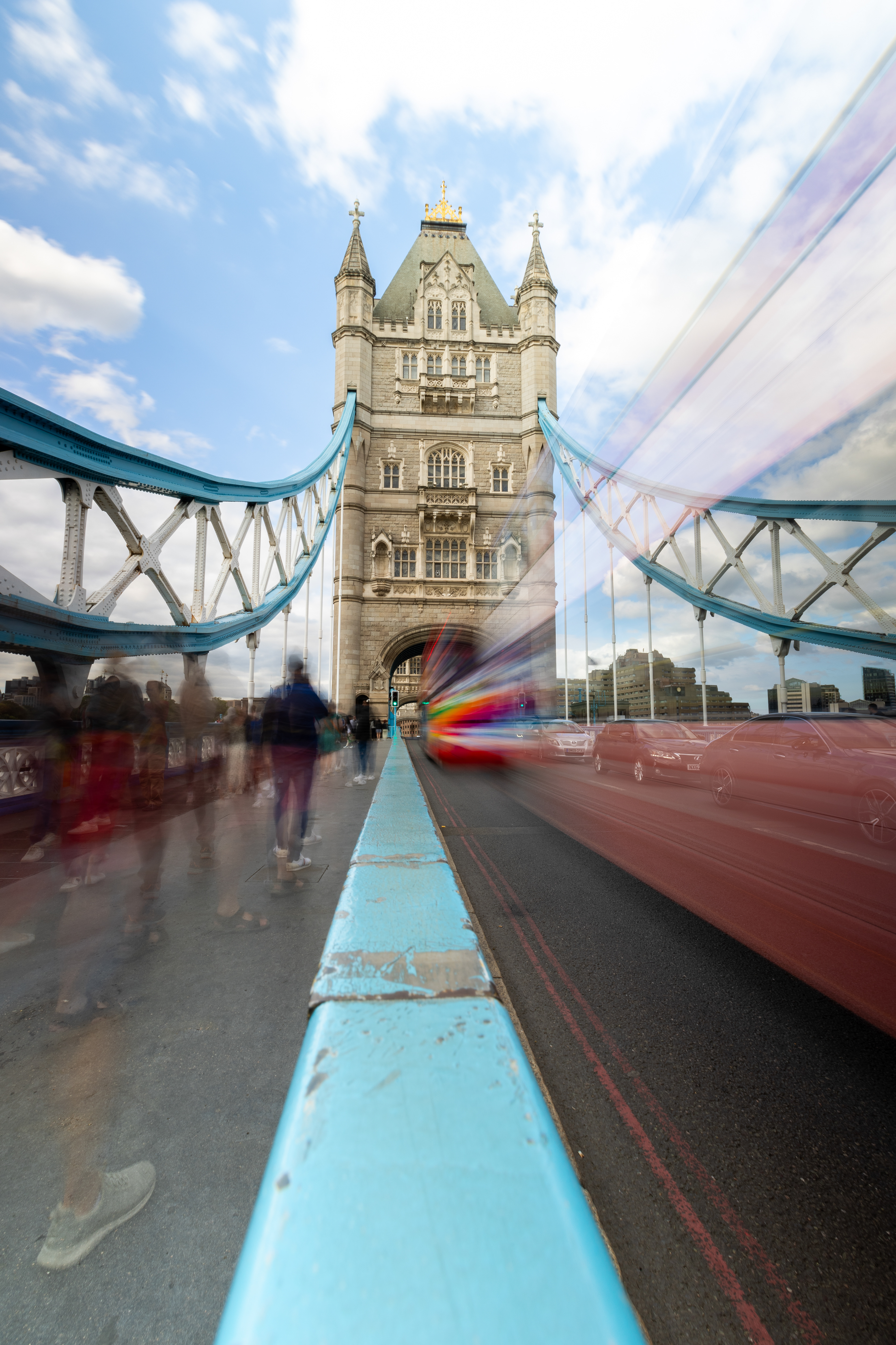 London, tower bridge long exposure red bus