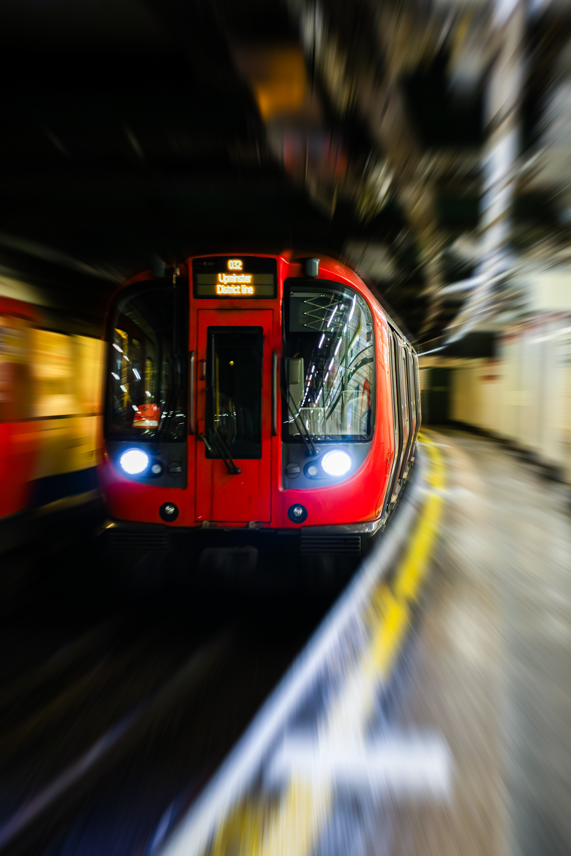 London, underground train in motion