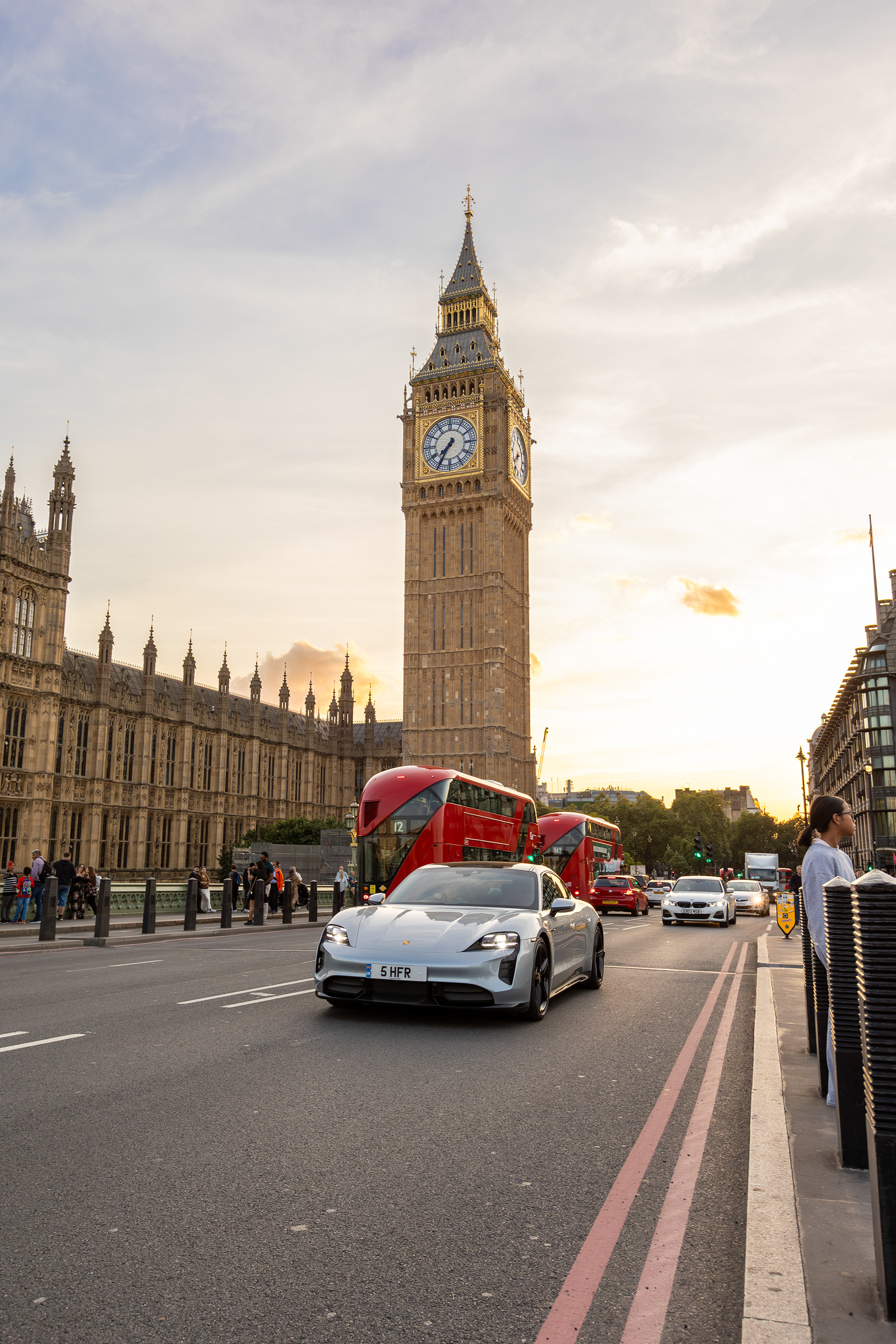 London, big ben, sunset, Porsche