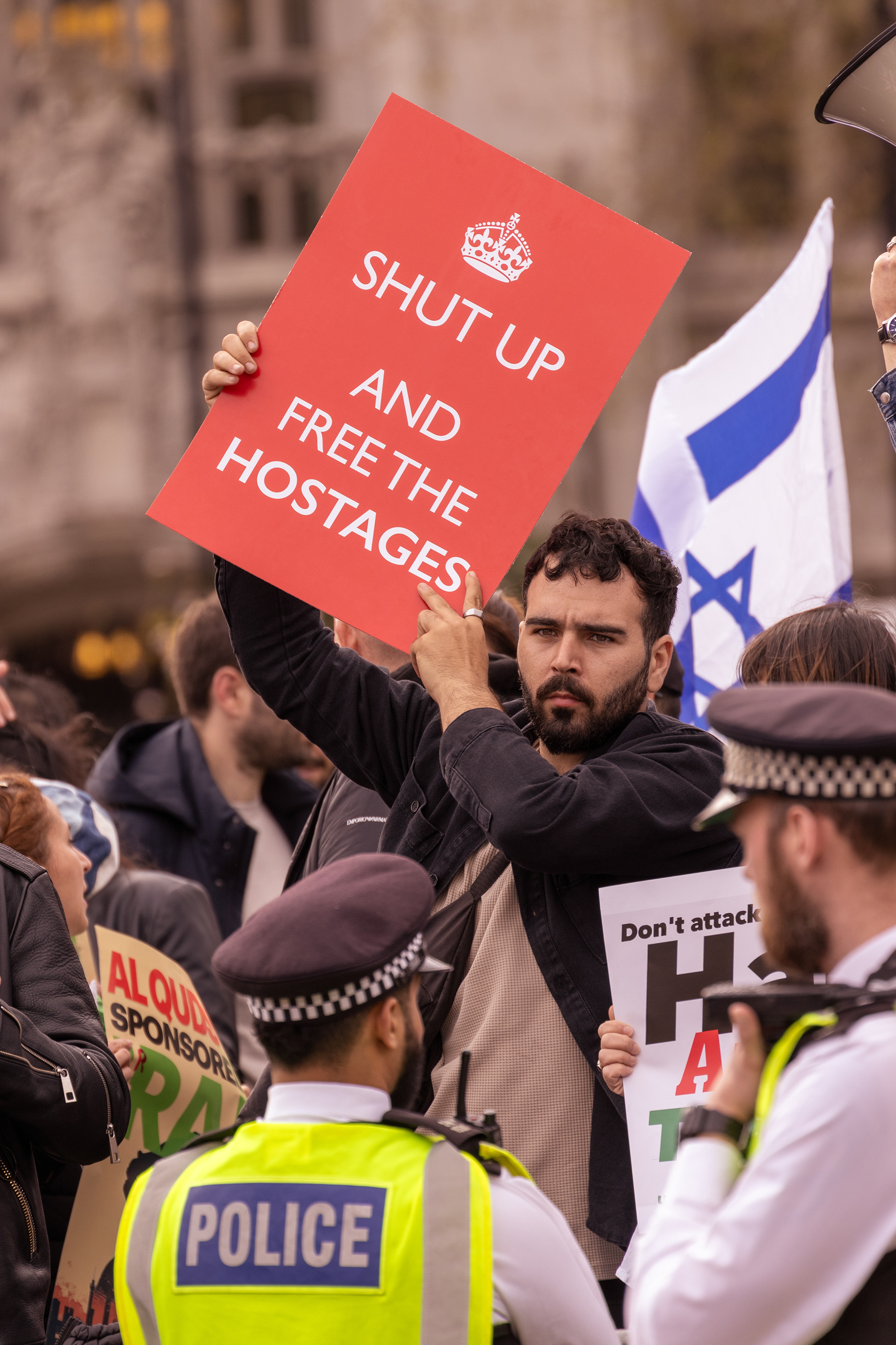 Policeman, protest, London