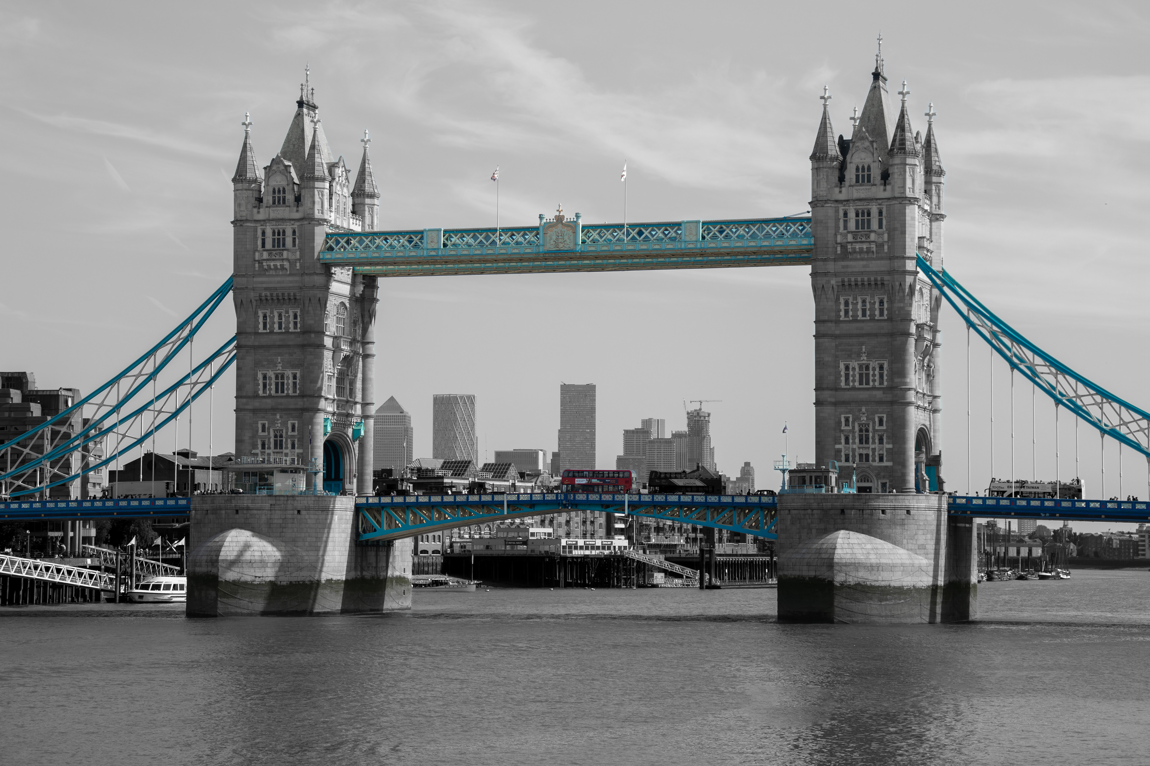 Tower bridge, London, partial black and white