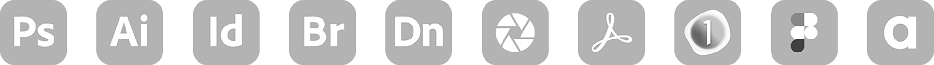 Photoshop, Illustrator, InDesign, Bridge, Dimension, Camera Raw, Acrobat Pro, Capture One, Figma, Adstream