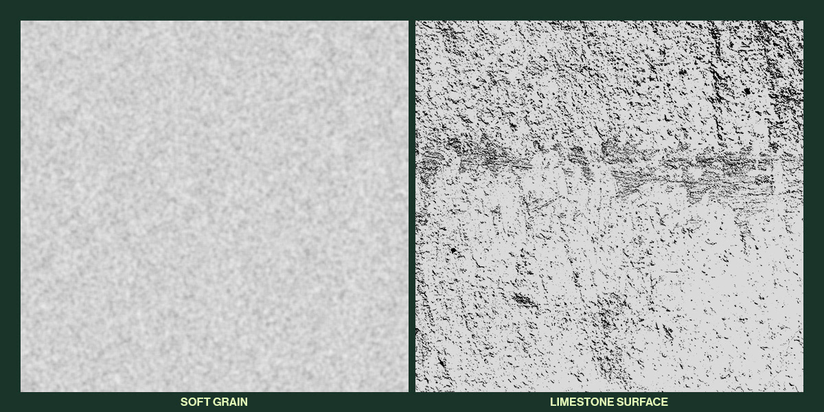 Soft grain and high-contrast limestone textures used to add weathering and tactile surface variation to The Last Meridian.